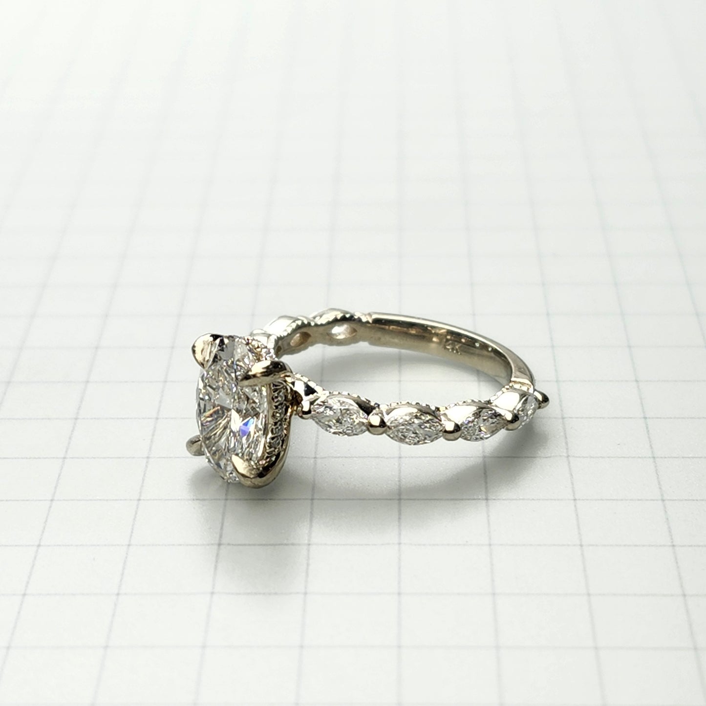 2ct Oval Lab Diamond Engagement Ring/14K,18K gold IGI Certified 2ct Center total 2.7ct Lab Diamond Stackable Marquise Ring/Anniversary ring