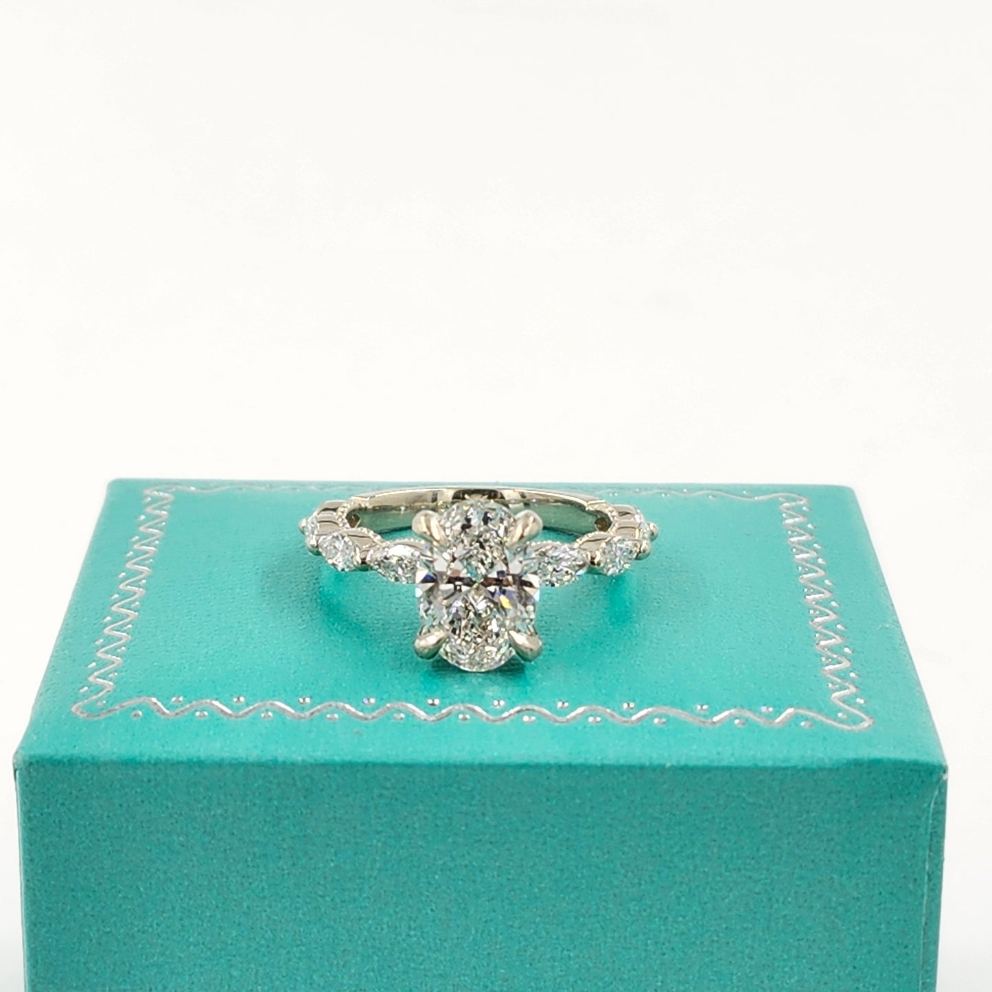 2ct Oval Lab Diamond Engagement Ring/14K,18K gold IGI Certified 2ct Center total 2.7ct Lab Diamond Stackable Marquise Ring/Anniversary ring