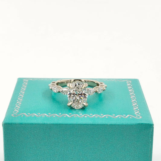 2ct Oval Lab Diamond Engagement Ring/14K,18K gold IGI Certified 2ct Center total 2.7ct Lab Diamond Stackable Marquise Ring/Anniversary ring