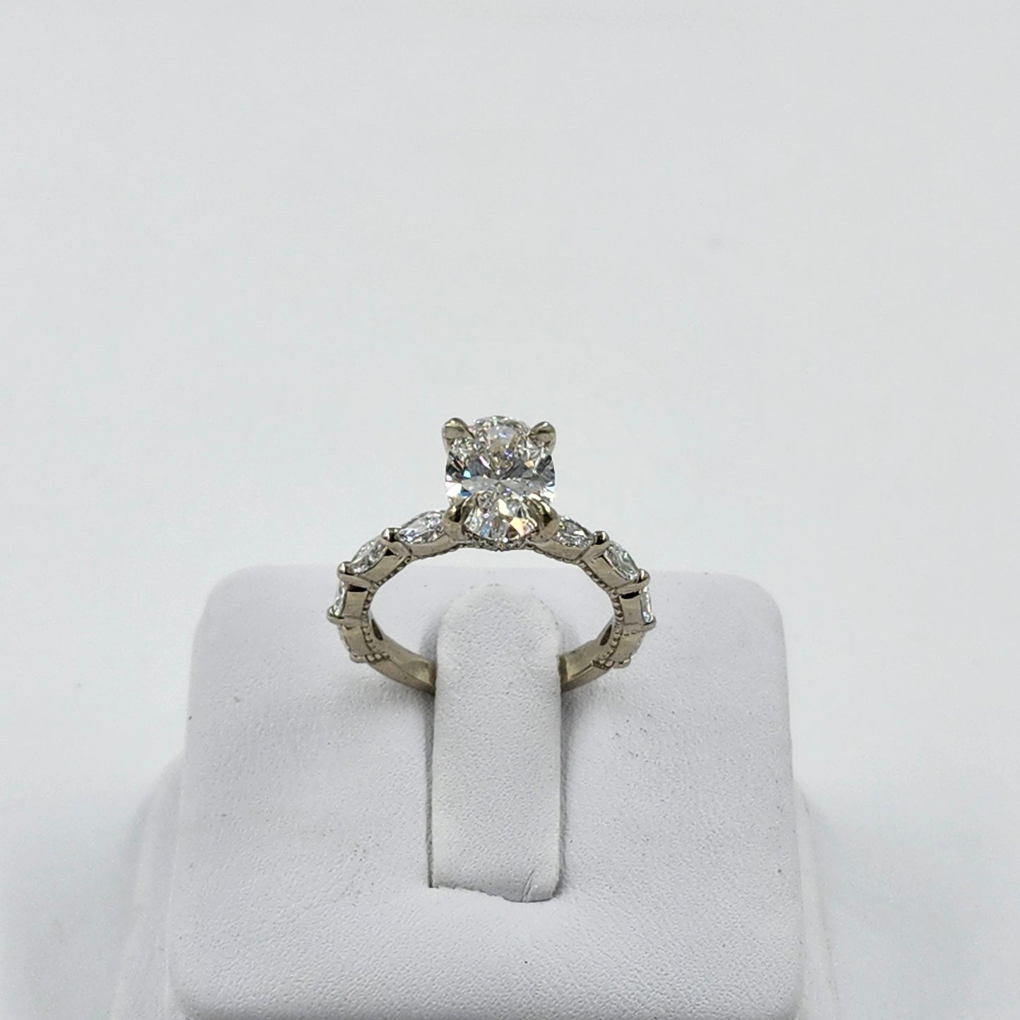 2ct Oval Lab Diamond Engagement Ring/14K,18K gold IGI Certified 2ct Center total 2.7ct Lab Diamond Stackable Marquise Ring/Anniversary ring