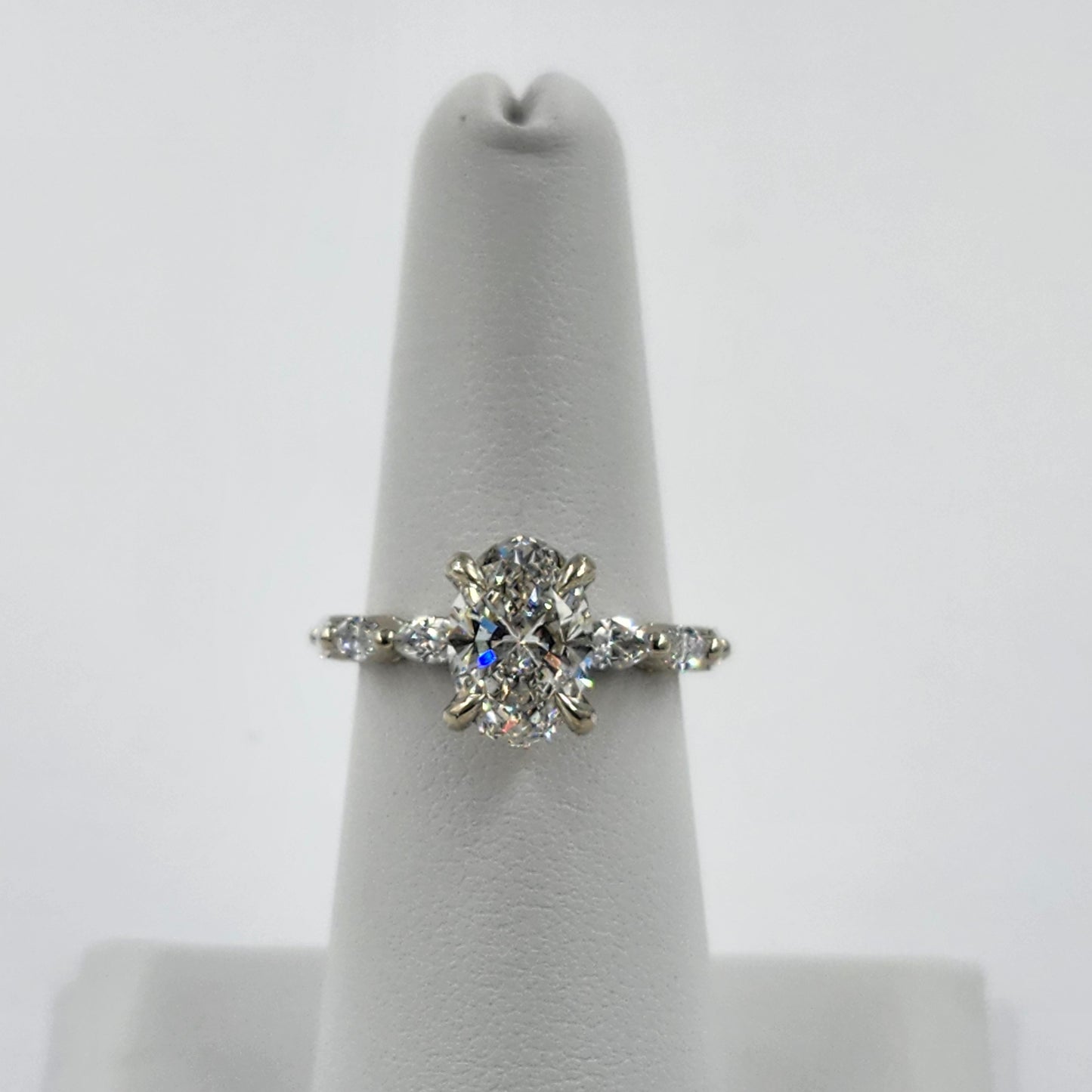 2ct Oval Lab Diamond Engagement Ring/14K,18K gold IGI Certified 2ct Center total 2.7ct Lab Diamond Stackable Marquise Ring/Anniversary ring