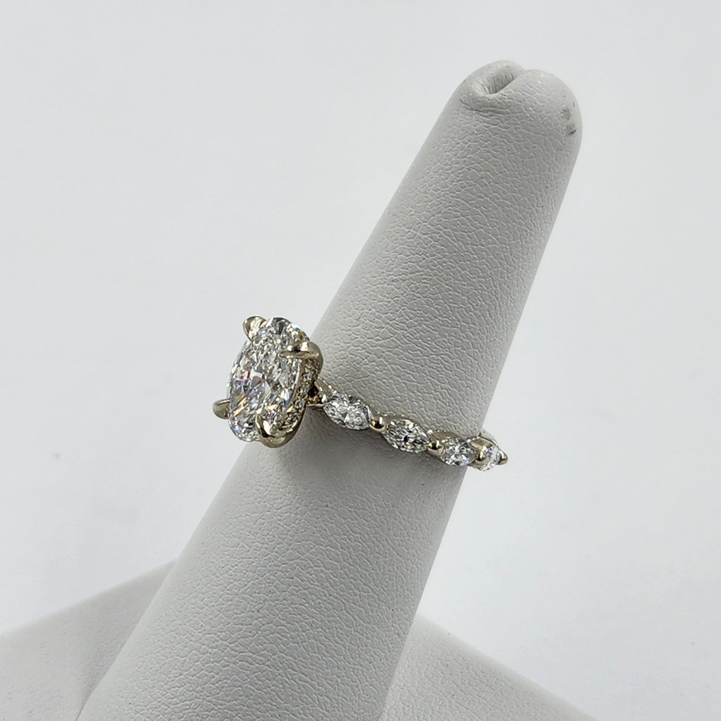 2ct Oval Lab Diamond Engagement Ring/14K,18K gold IGI Certified 2ct Center total 2.7ct Lab Diamond Stackable Marquise Ring/Anniversary ring