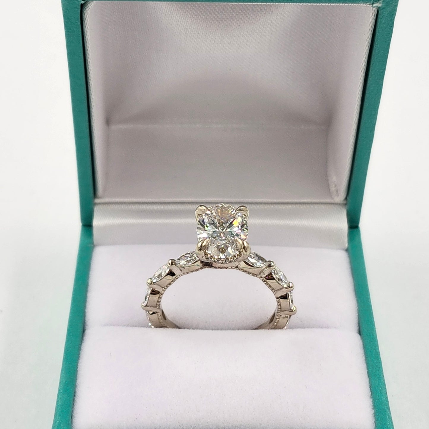 2ct Oval Lab Diamond Engagement Ring/14K,18K gold IGI Certified 2ct Center total 2.7ct Lab Diamond Stackable Marquise Ring/Anniversary ring