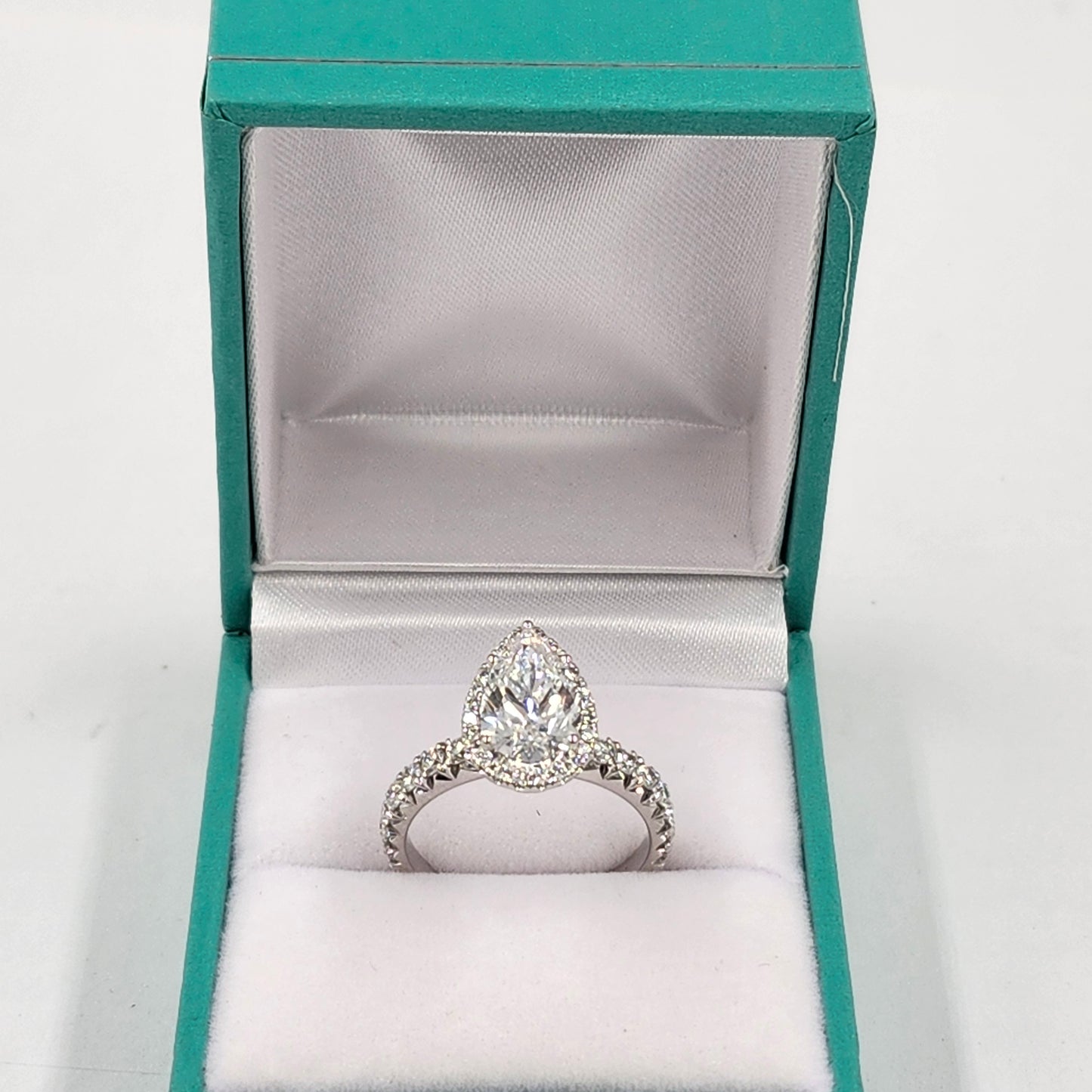 2ct Pear Lab Diamond Engagement Ring: 14K Gold Halo, Anniversary Gift