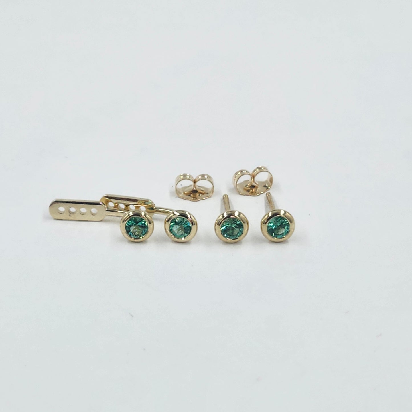 14K Gold Diamond Cut Natural Round Emerald Bezel Set Jacket Earrings: 3.5mm Round Emerald Bezel Set Studs - Anniversary gifts