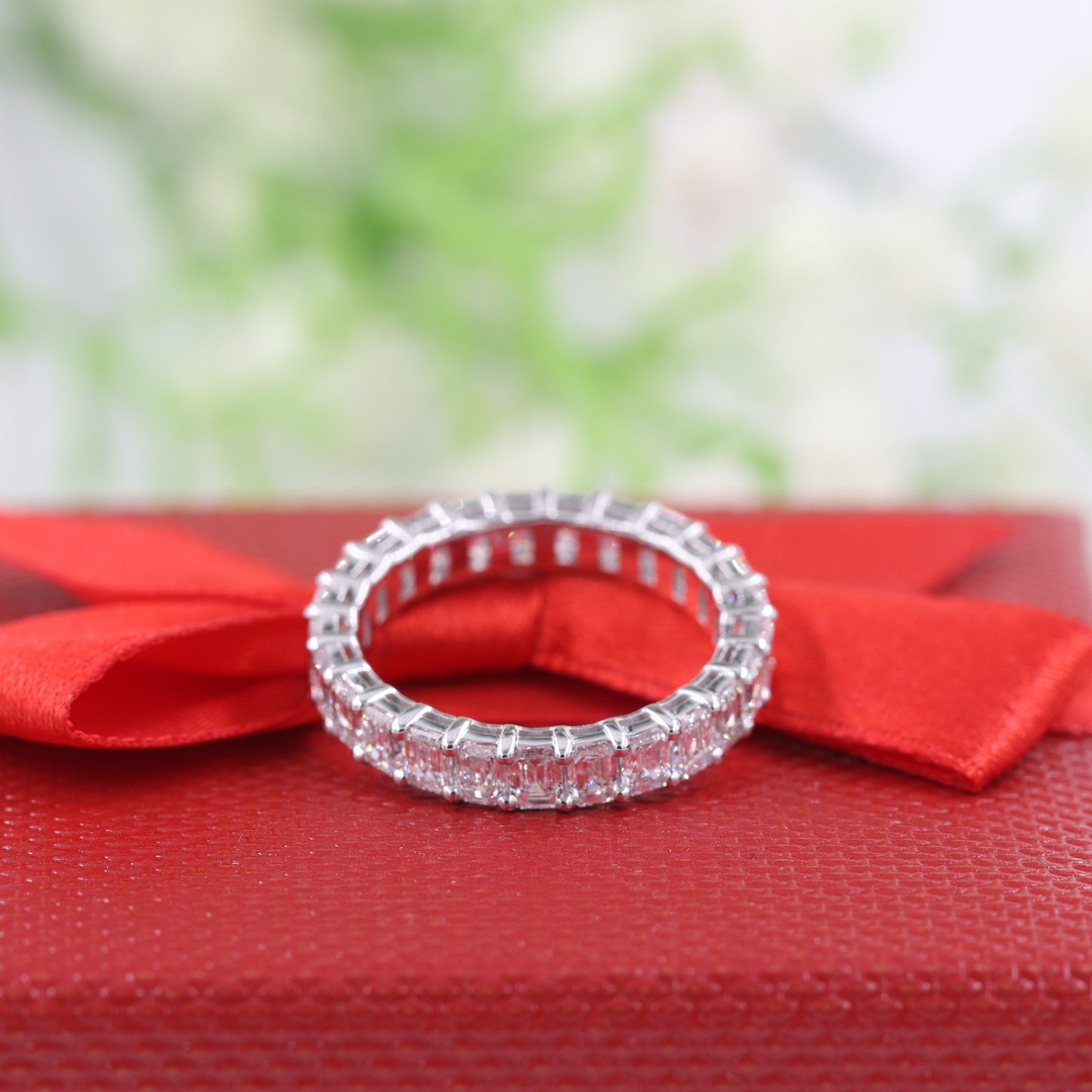 3.8ct Emerald Cut Diamond Ring/Emerald Cut Diamond Wedding Band/ Full Eternity Width 4.3mm Double Wire Setting Wedding Ring/Anniversary gift