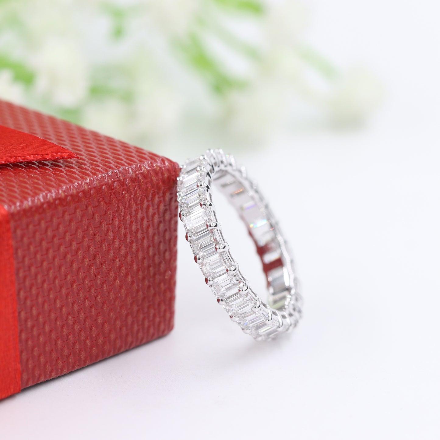 3.8ct Emerald Cut Diamond Ring/Emerald Cut Diamond Wedding Band/ Full Eternity Width 4.3mm Double Wire Setting Wedding Ring/Anniversary gift
