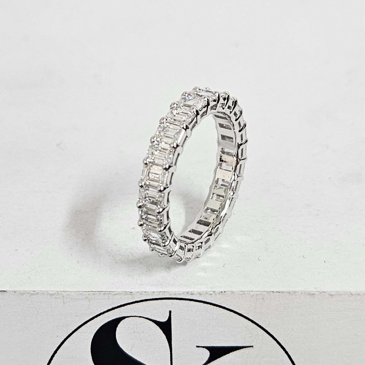 3.8ct Emerald Cut Diamond Ring/Emerald Cut Diamond Wedding Band/ Full Eternity Width 4.3mm Double Wire Setting Wedding Ring/Anniversary gift