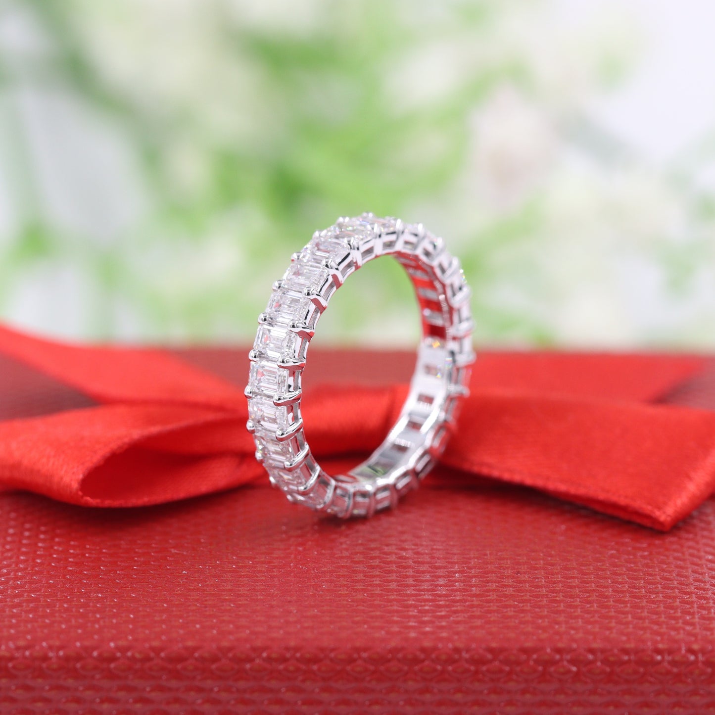 3.8ct Emerald Cut Diamond Ring/Emerald Cut Diamond Wedding Band/ Full Eternity Width 4.3mm Double Wire Setting Wedding Ring/Anniversary gift