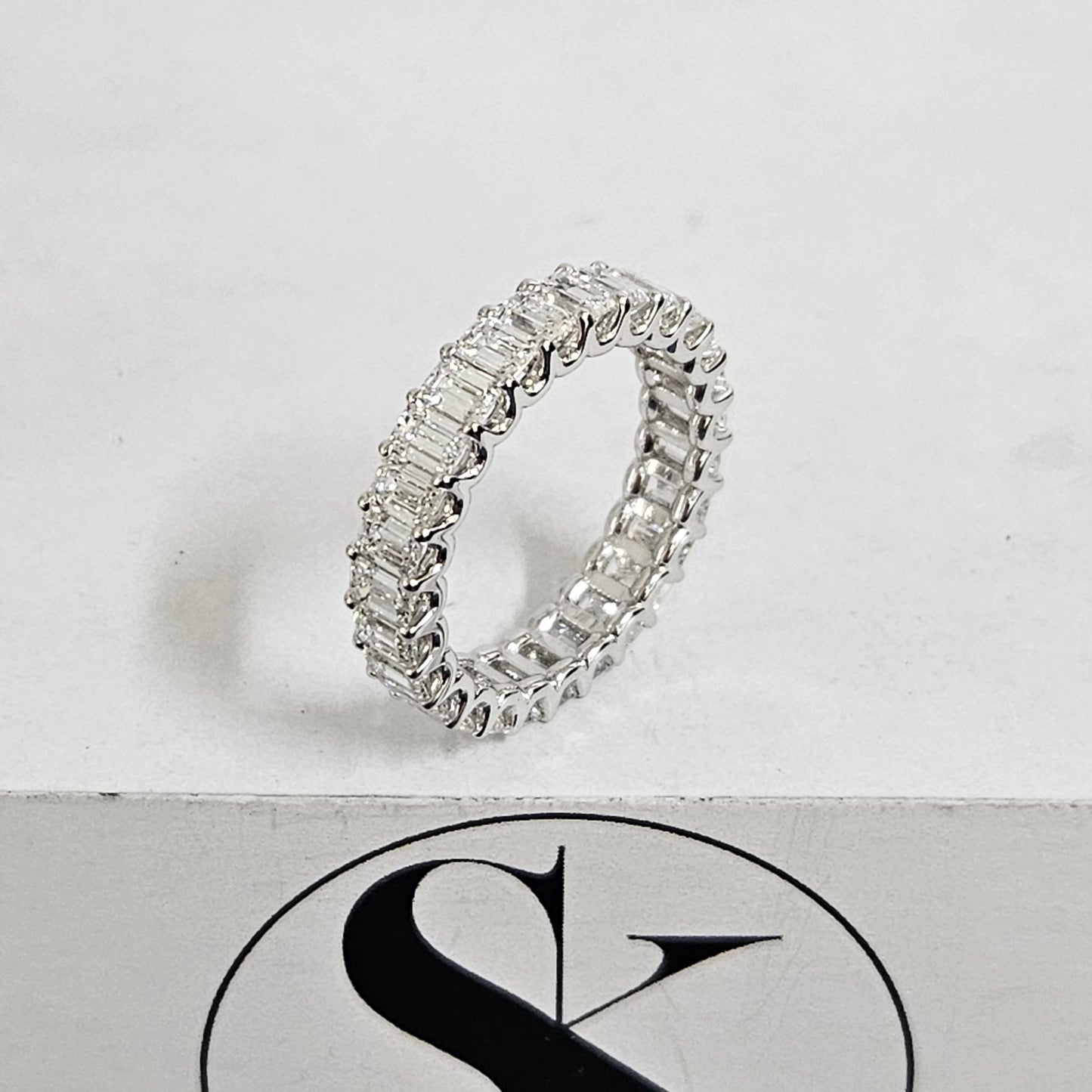 Emerald Cut Diamond Wedding Band/Full Eternity Wedding Ring/ Emerald Cut Diamond U-Shape Band/Stackable Diamond  Band/Anniversary gift