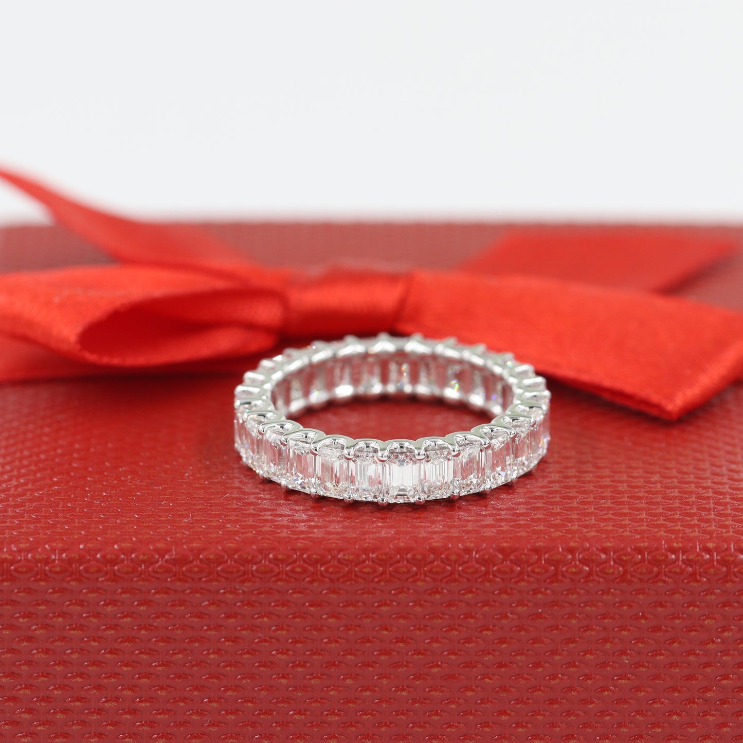 Emerald Cut Diamond Wedding Band/Full Eternity Wedding Ring/ Emerald Cut Diamond U-Shape Band/Stackable Diamond  Band/Anniversary gift