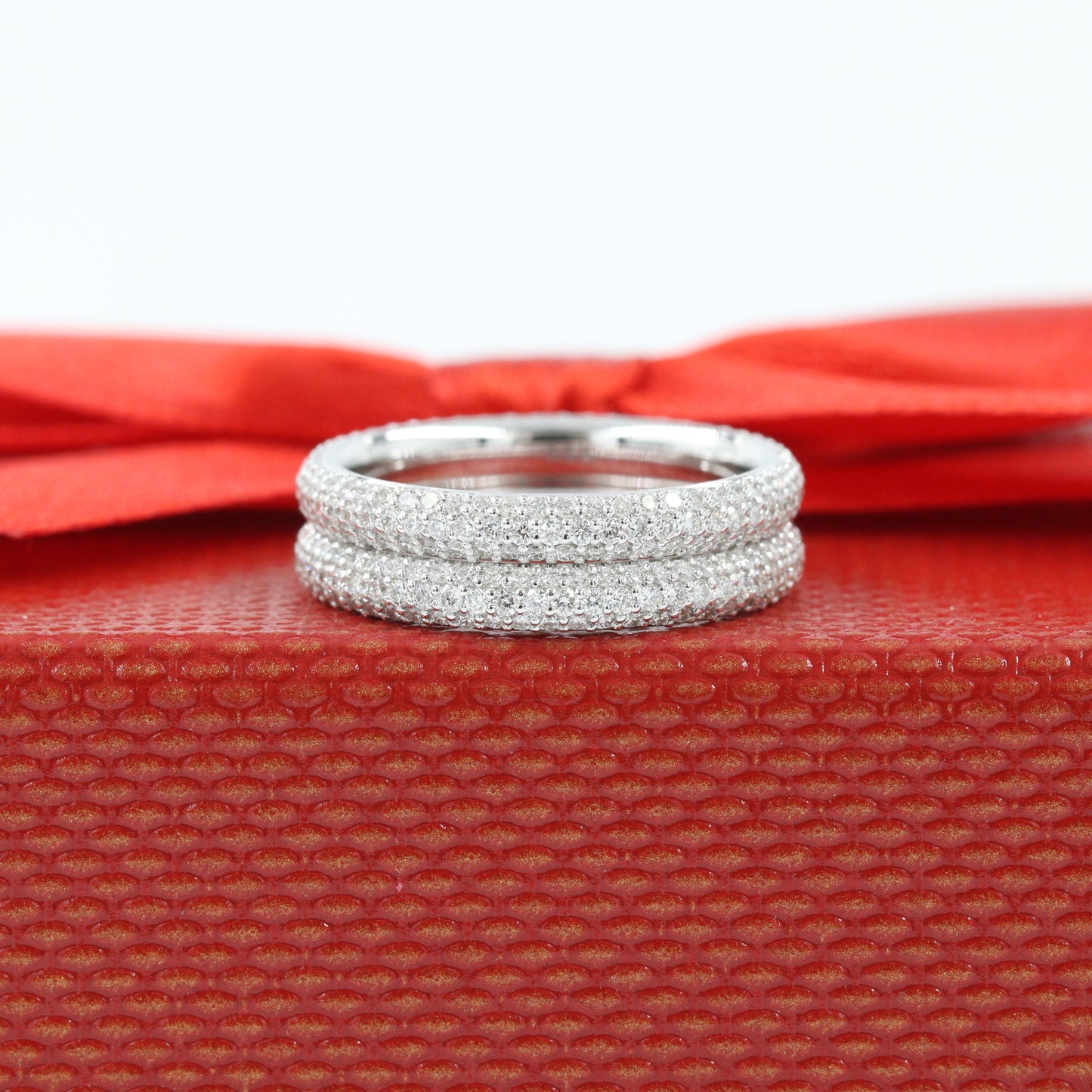 3 Row Full Diamond 2.6mm Width Wedding Band/Stackable Diamond Band/Full Diamond Wedding Band/Triple Row Diamond Band/Anniversary Gift