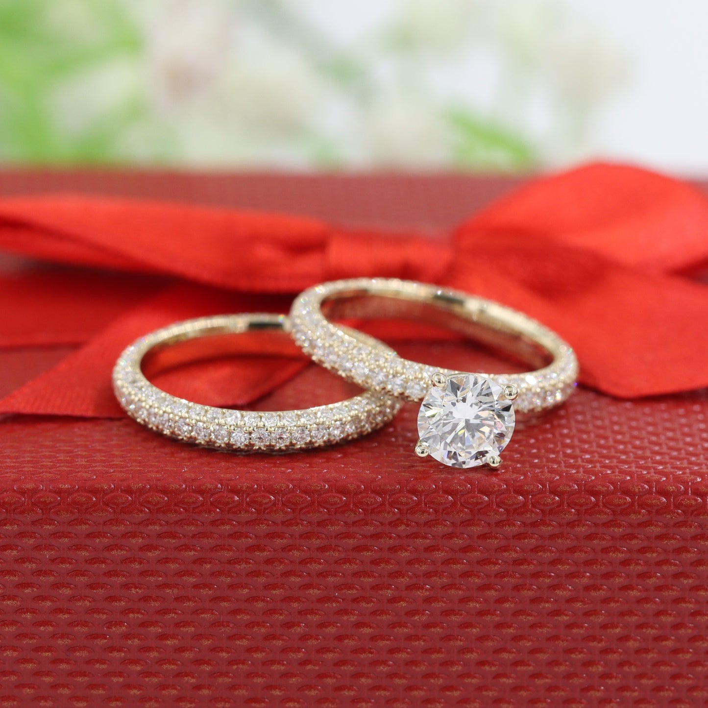 1ct Round  Lab Diamond  Engagement Ring/3 Row Full Eternity 3.0mm Width IGI Certified 1ct Center Diamond Stackable Ring/Lab diamond ring/Anniversary ring