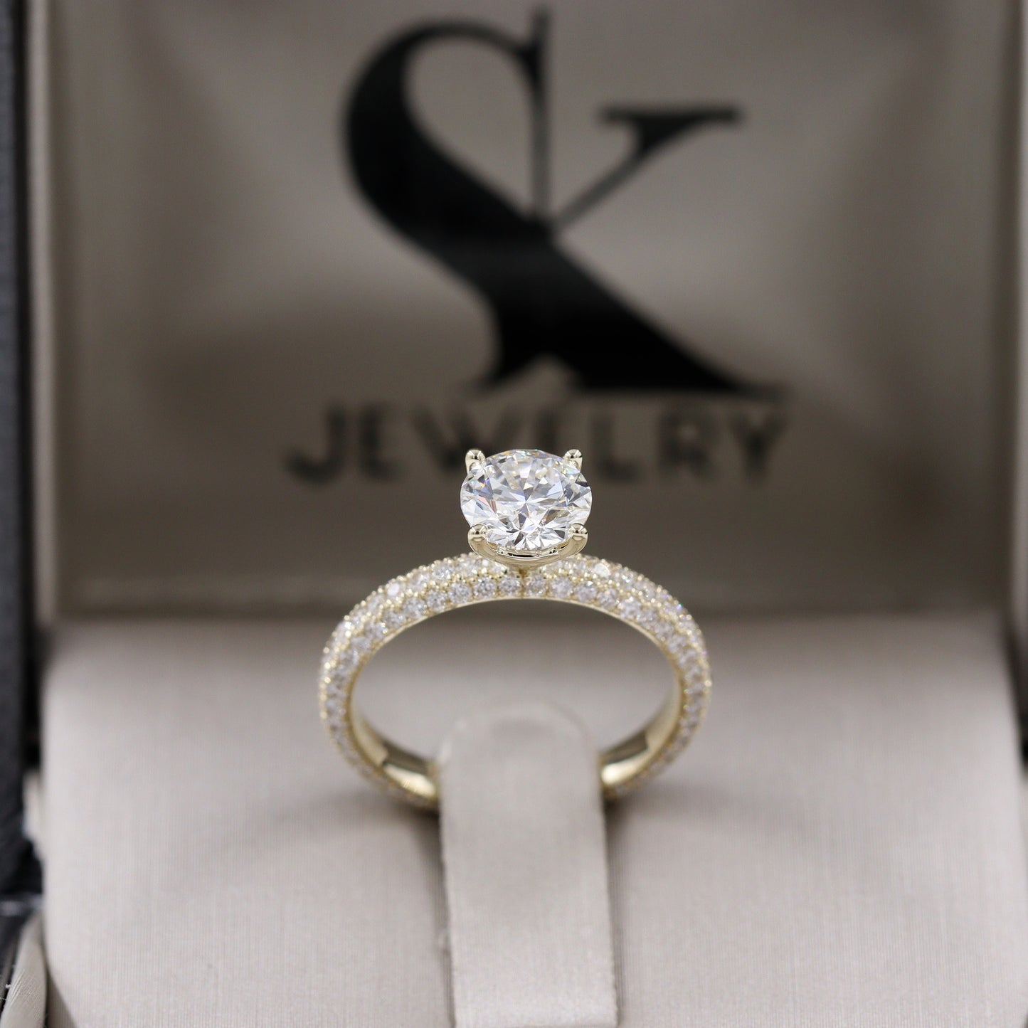 1ct Round  Lab Diamond  Engagement Ring/3 Row Full Eternity 3.0mm Width IGI Certified 1ct Center Diamond Stackable Ring/Lab diamond ring/Anniversary ring