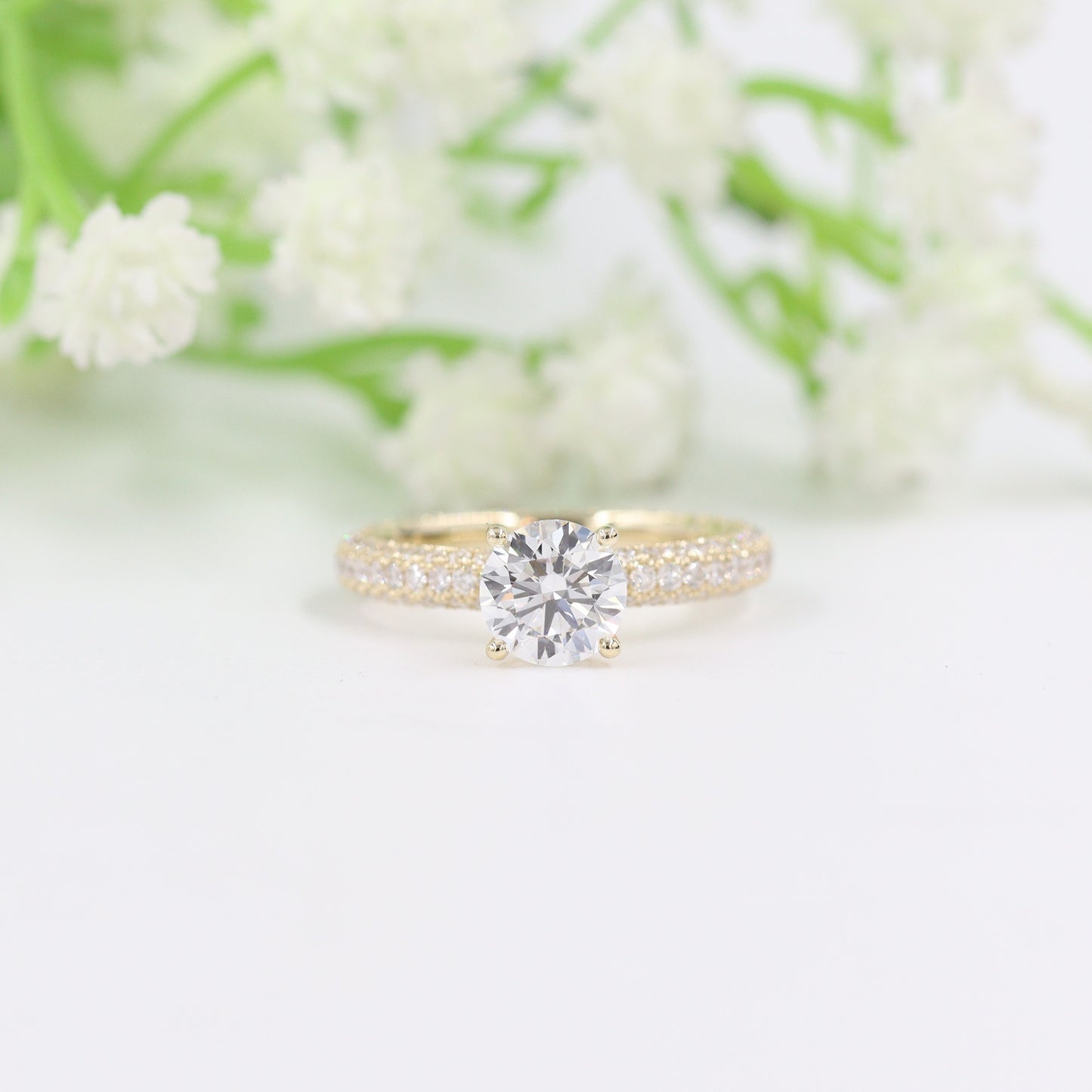 1ct Round  Lab Diamond  Engagement Ring/3 Row Full Eternity 3.0mm Width IGI Certified 1ct Center Diamond Stackable Ring/Lab diamond ring/Anniversary ring