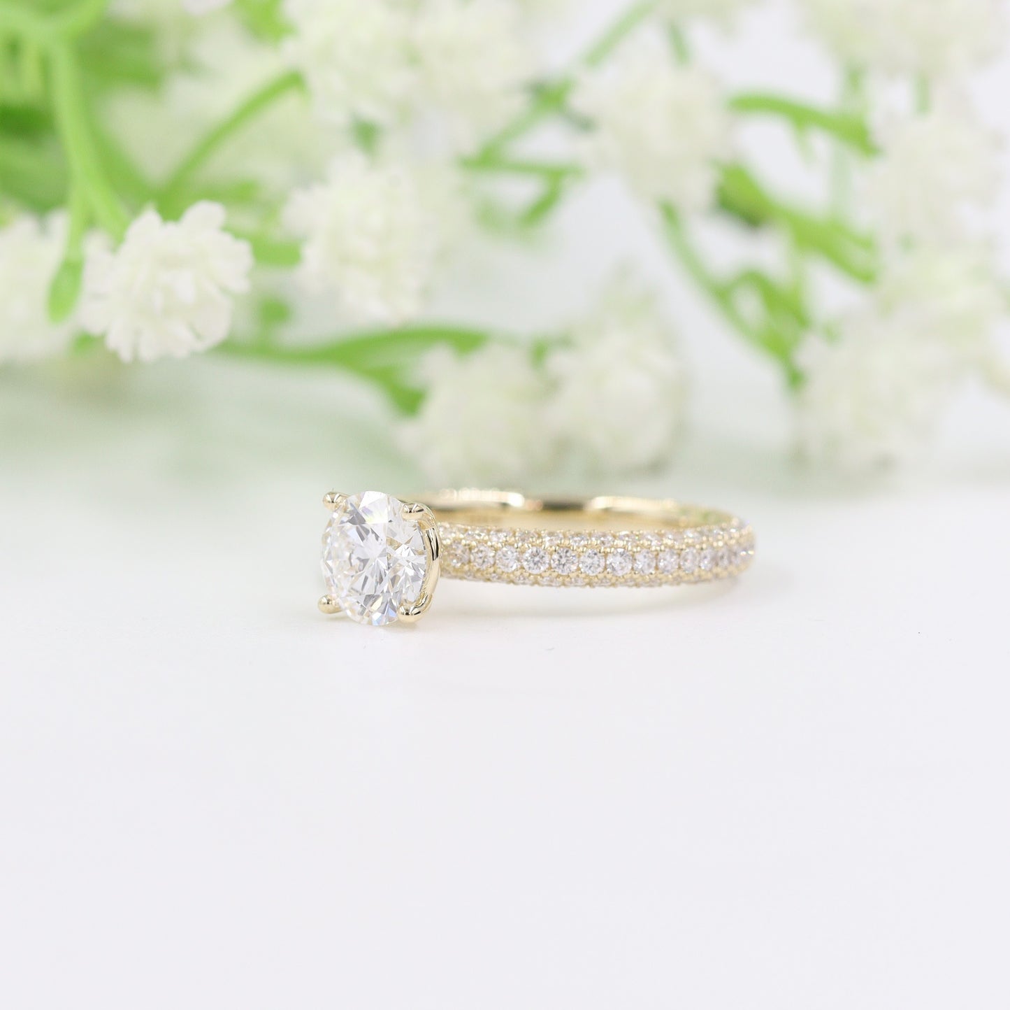 1ct Round  Lab Diamond  Engagement Ring/3 Row Full Eternity 3.0mm Width IGI Certified 1ct Center Diamond Stackable Ring/Lab diamond ring/Anniversary ring