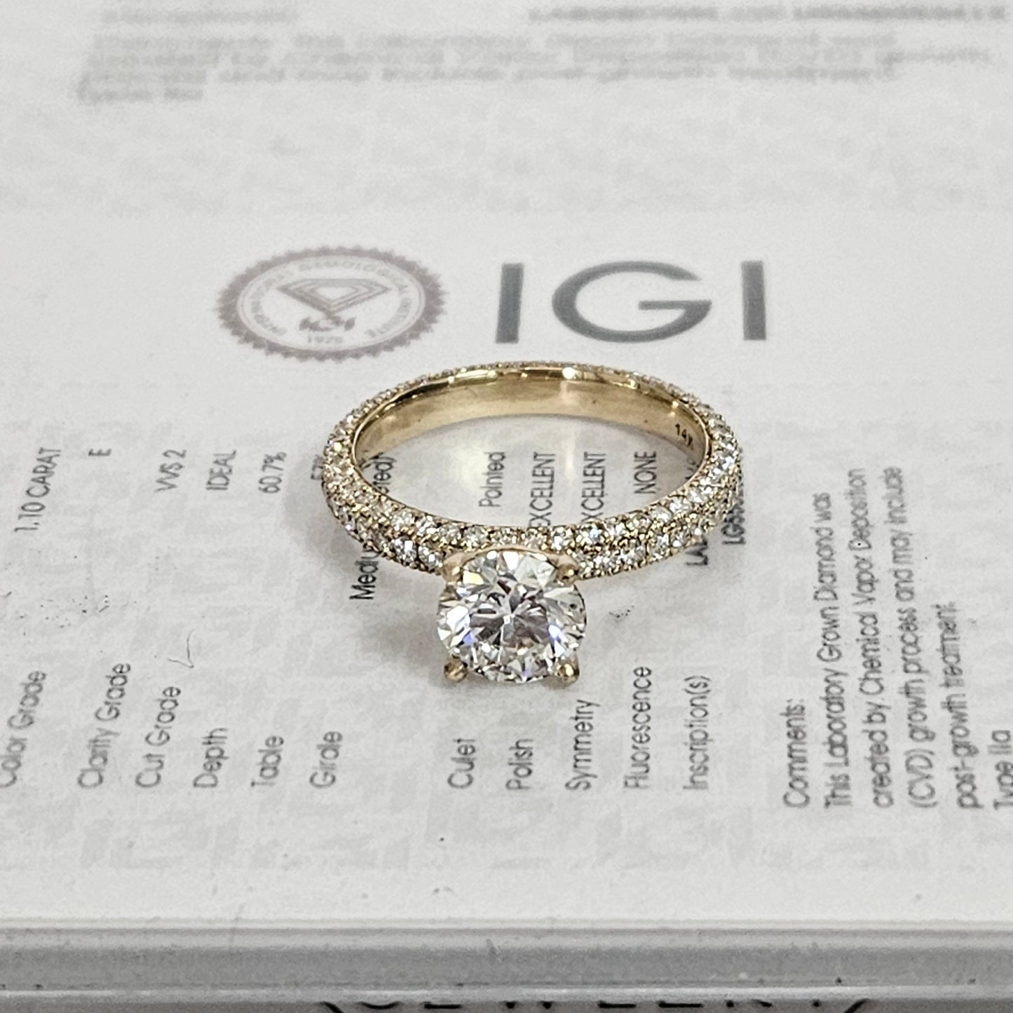 1ct Round  Lab Diamond  Engagement Ring/3 Row Full Eternity 3.0mm Width IGI Certified 1ct Center Diamond Stackable Ring/Lab diamond ring/Anniversary ring