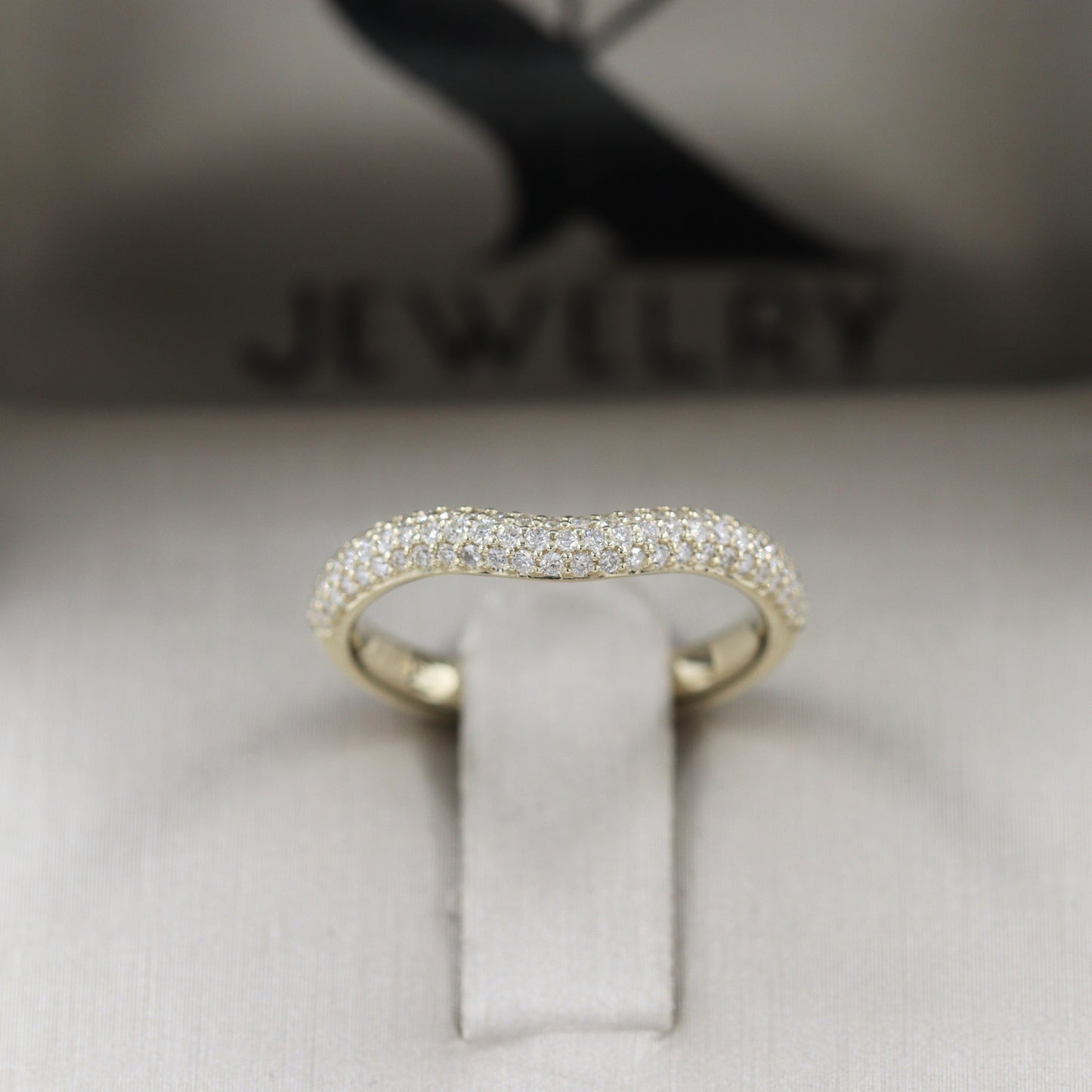 3 Row Half Diamond Curved Wedding Band/Triple Row Diamond Band/Stackable Triple Row Diamond Curved Band/Anniversary Ring/Matching Band