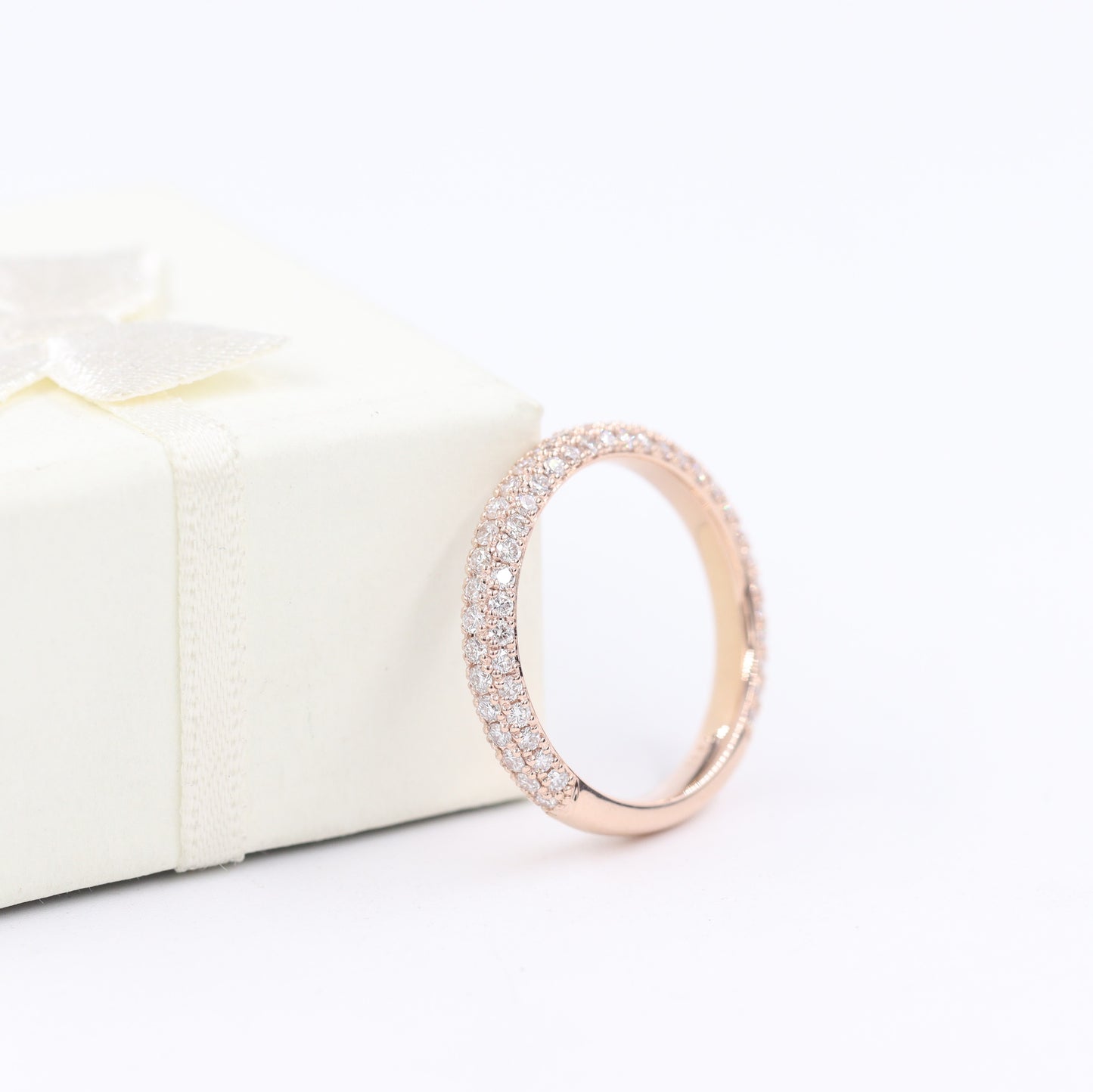 3 Row Width 3.0mm 3/4 Eternity Natural Diamond Wedding Band / Platinum,14K ,18K gold Stackable Triple Row Diamond Band / Anniversary Gift