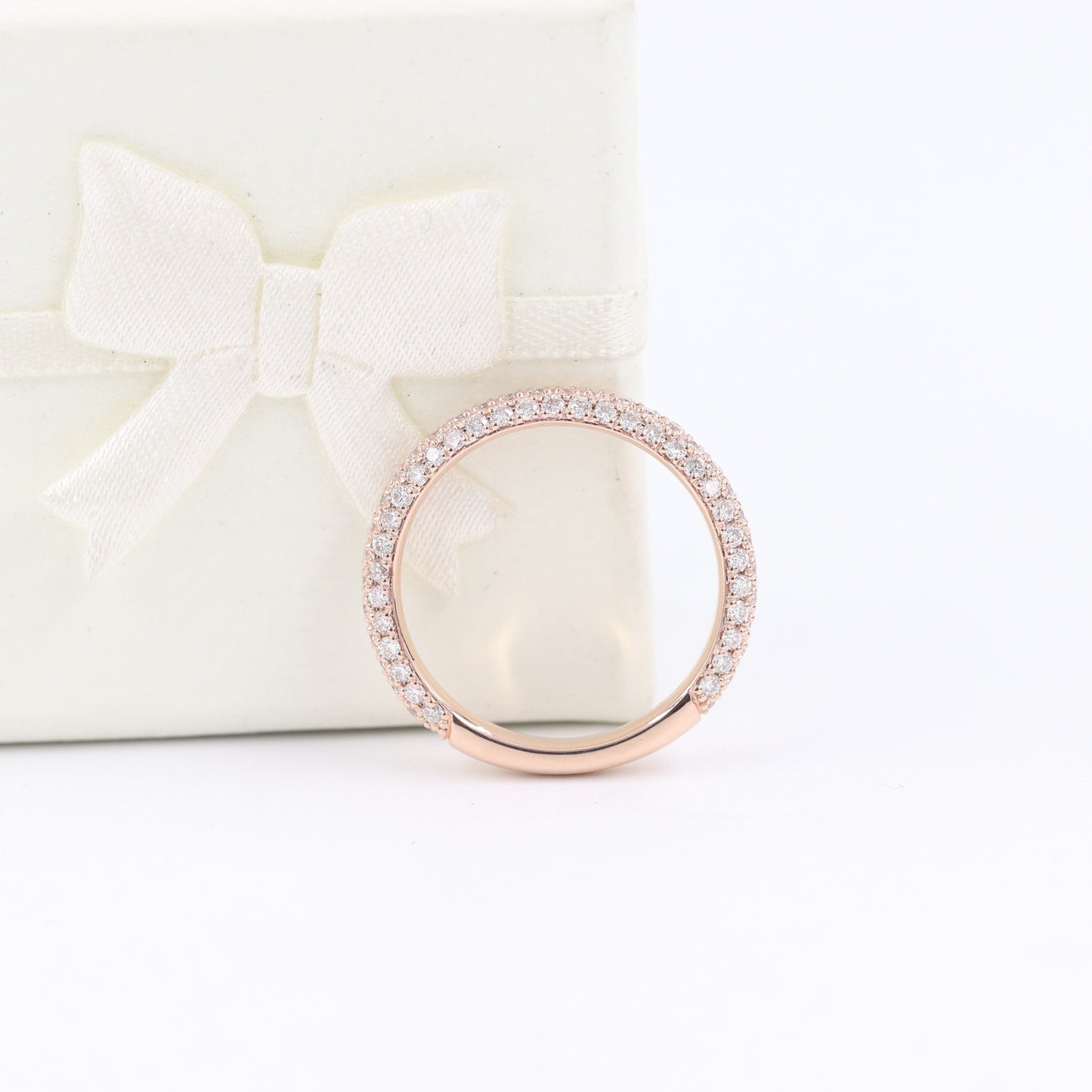 3 Row Width 3.0mm 3/4 Eternity Natural Diamond Wedding Band / Platinum,14K ,18K gold Stackable Triple Row Diamond Band / Anniversary Gift