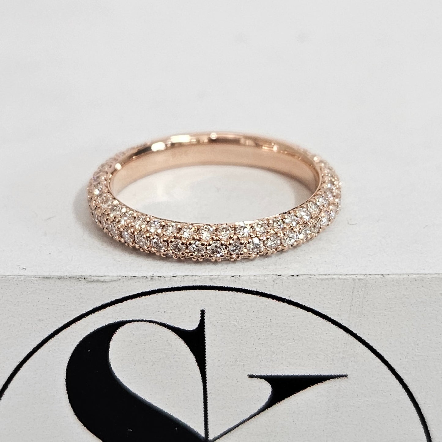 3 Row Width 3.0mm 3/4 Eternity Natural Diamond Wedding Band / Platinum,14K ,18K gold Stackable Triple Row Diamond Band / Anniversary Gift