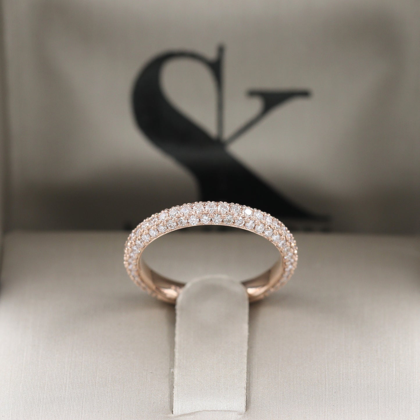 3 Row Width 3.0mm 3/4 Eternity Natural Diamond Wedding Band / Platinum,14K ,18K gold Stackable Triple Row Diamond Band / Anniversary Gift