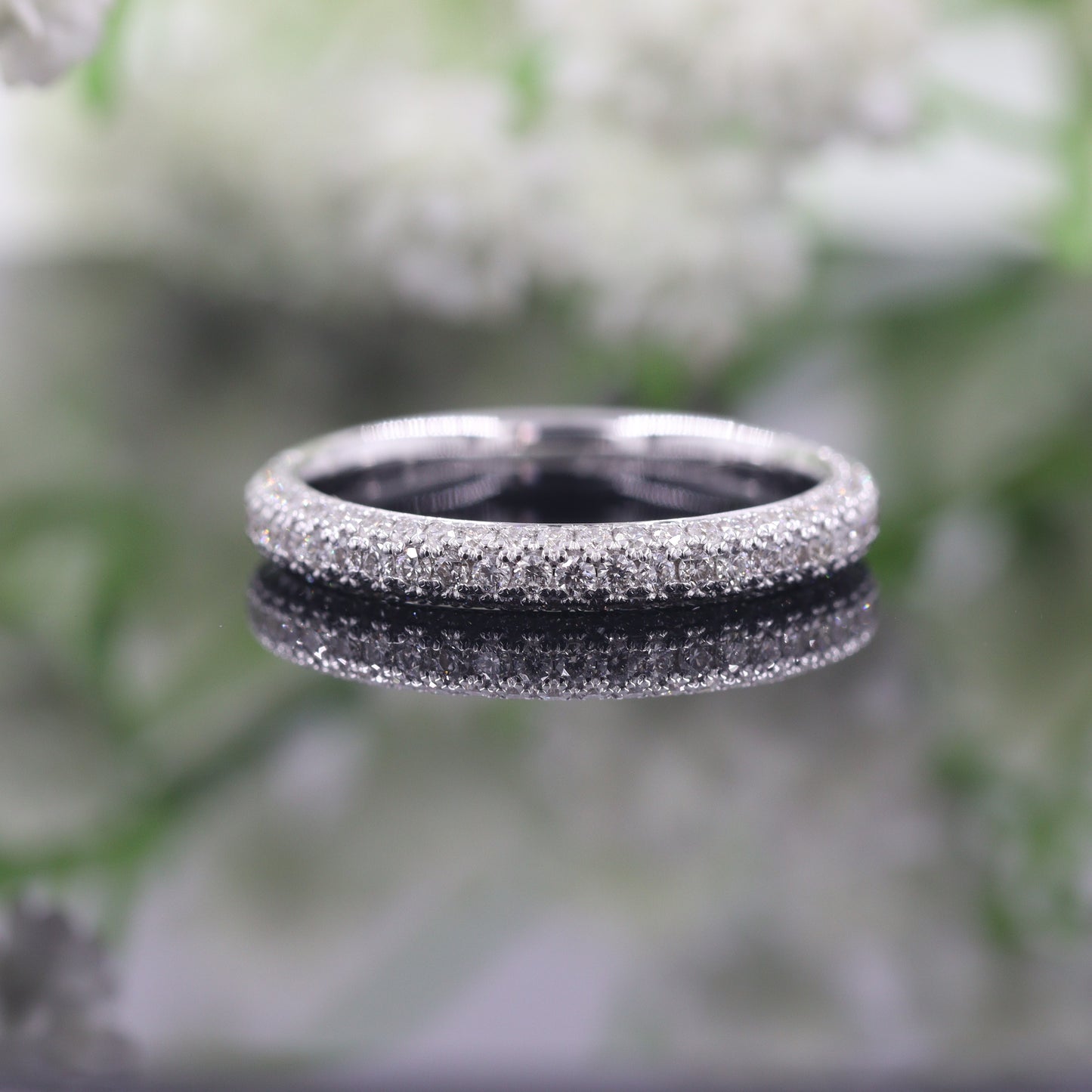 3 Row Width 3.0mm 3/4 Eternity Natural Diamond Wedding Band / Platinum,14K ,18K gold Stackable Triple Row Diamond Band / Anniversary Gift