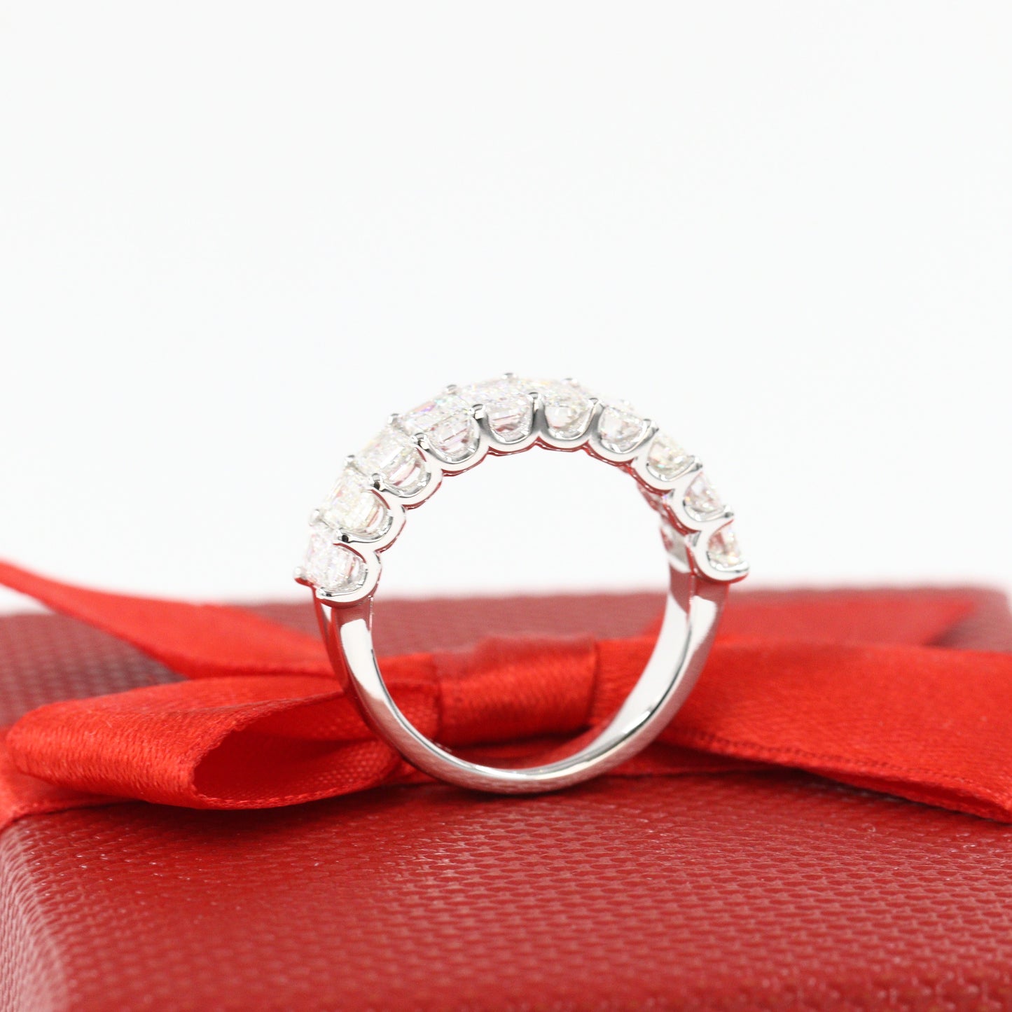 3ct Emerald Cut 10 Diamond Wedding Band/ Natural Diamond Emerald Cut Ring/Half Eternity Ring/Emerald Cut Diamond Band