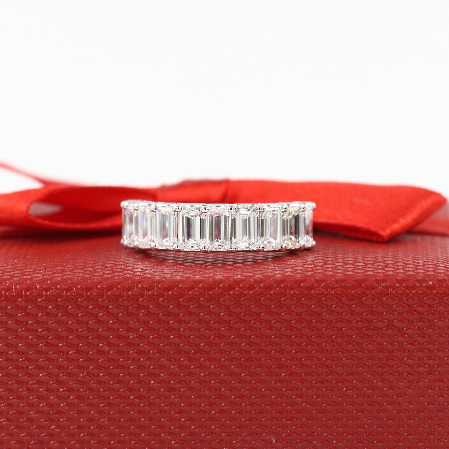 3ct Emerald Cut 10 Diamond Wedding Band/ Natural Diamond Emerald Cut Ring/Half Eternity Ring/Emerald Cut Diamond Band