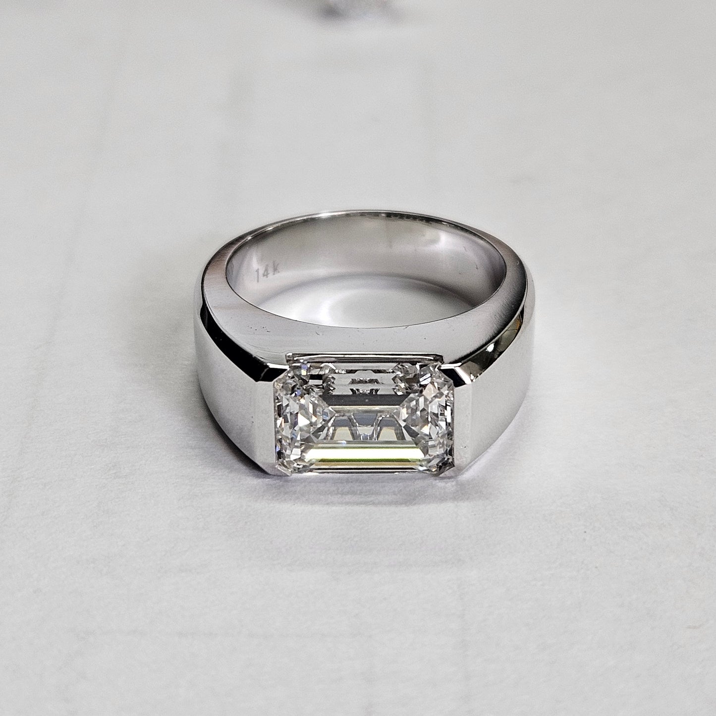 3ct Emerald Cut Lab Diamond Men Ring/Platinum,14K,18K gold  Split Shank Solitaire Ring/3ct IGI Certified Diamond Ring/Anniversary gift