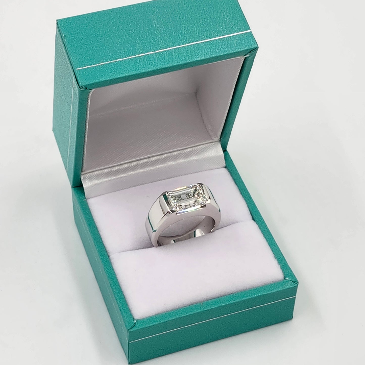 3ct Emerald Cut Lab Diamond Men Ring/Platinum,14K,18K gold  Split Shank Solitaire Ring/3ct IGI Certified Diamond Ring/Anniversary gift