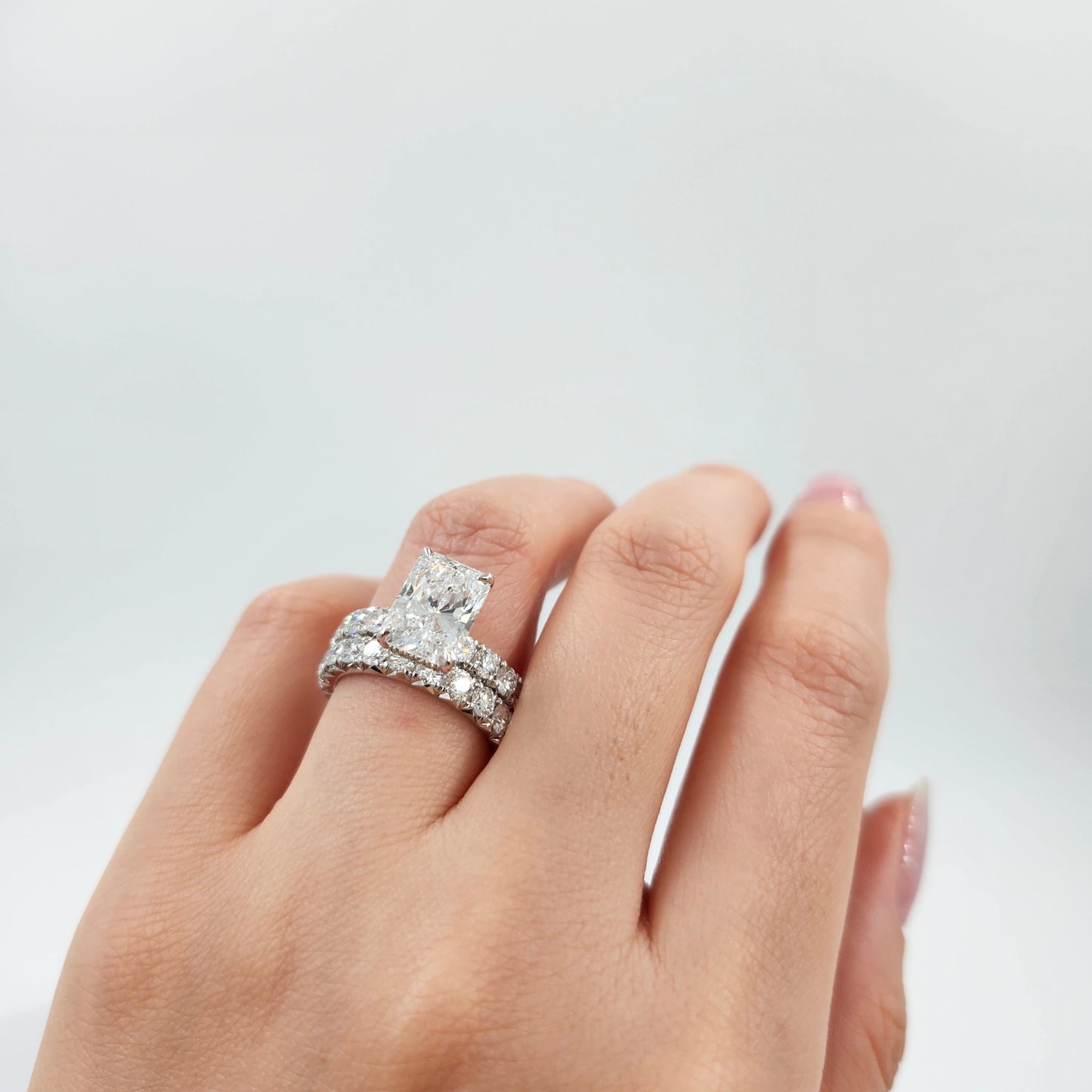 3ct IGI Certified Radiant Cut Lab diamond Ring/14K ,18K gold French Pave Diamond Engagement Ring/Stackable diamond  Ring/Anniversary gift