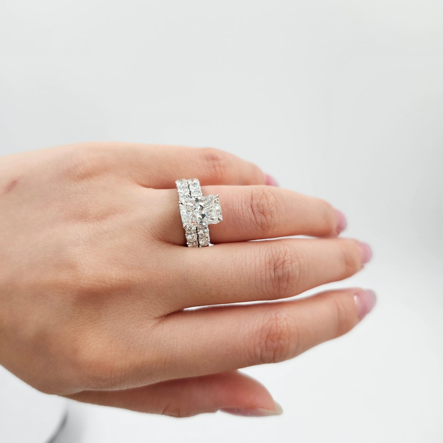 3ct IGI Certified Radiant Cut Lab diamond Ring/14K ,18K gold French Pave Diamond Engagement Ring/Stackable diamond Ring/Anniversary gift