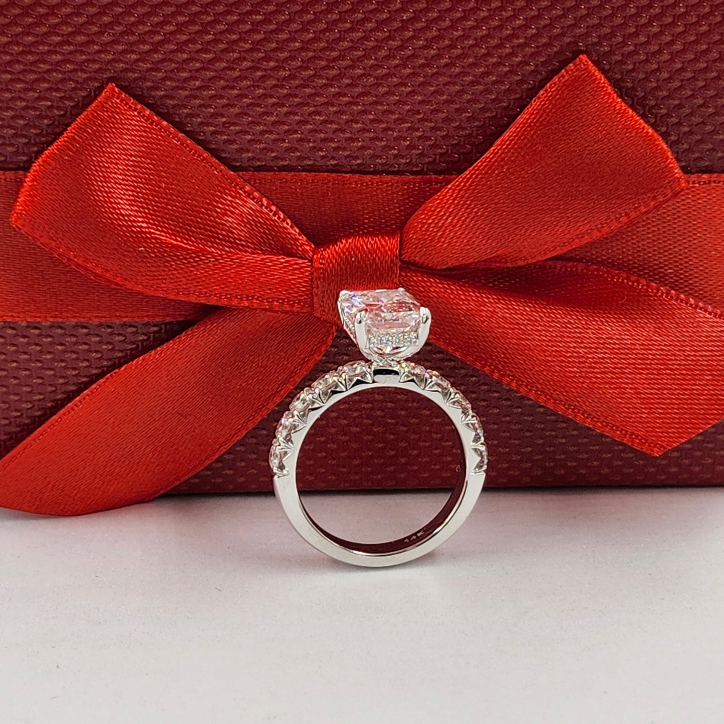 3ct IGI Certified Radiant Cut Lab diamond Ring/14K ,18K gold French Pave Diamond Engagement Ring/Stackable diamond Ring/Anniversary gift