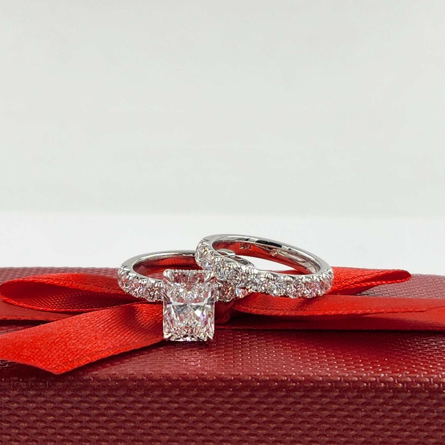 3ct IGI Certified Radiant Cut Lab diamond Ring/14K ,18K gold French Pave Diamond Engagement Ring/Stackable diamond Ring/Anniversary gift