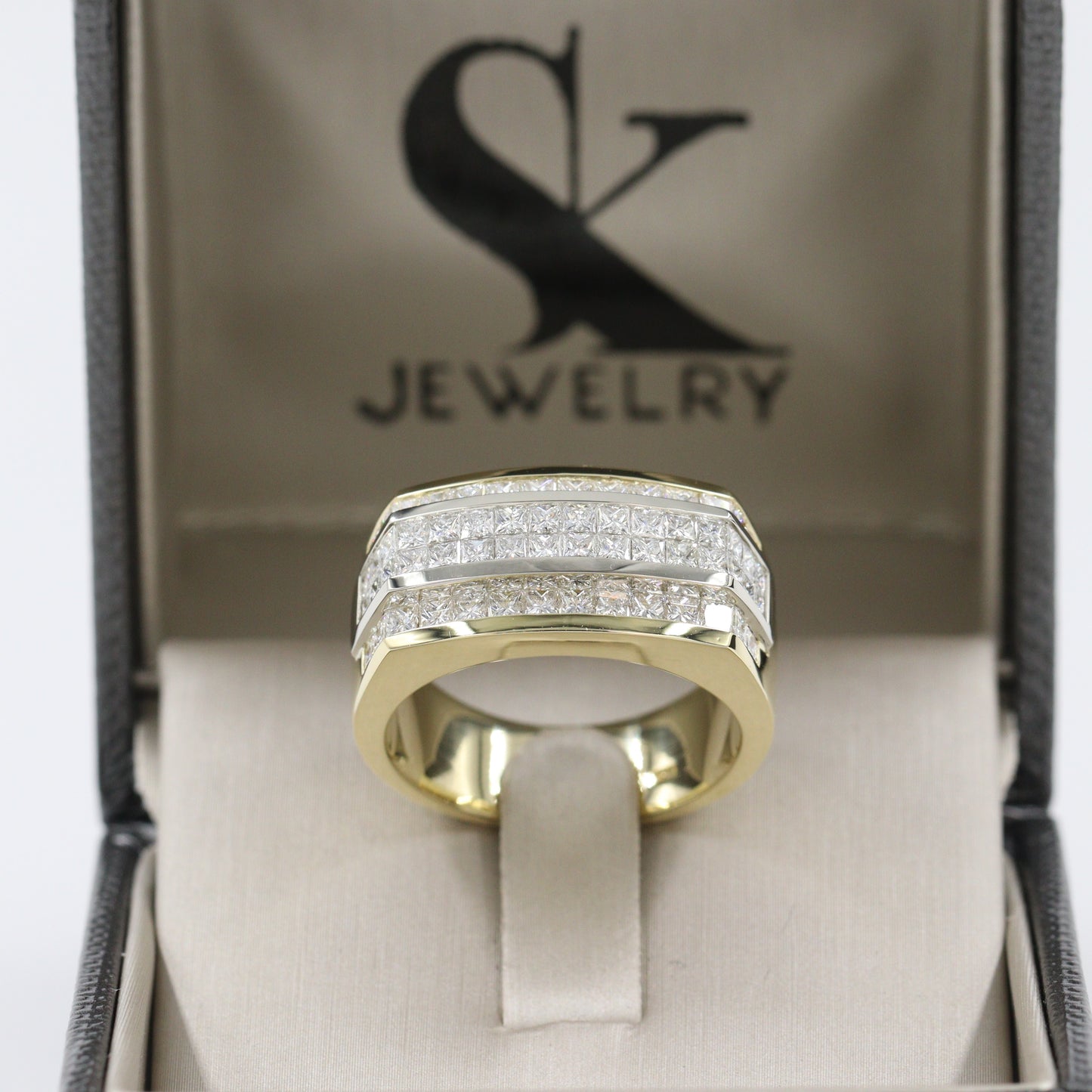 Princess Cut Diamond Invisible Set  3ct Men's Ring/Diamond Invisible Set Wedding Band/14K 18K gold Men's Diamond Ring/Men's Diamond Ring