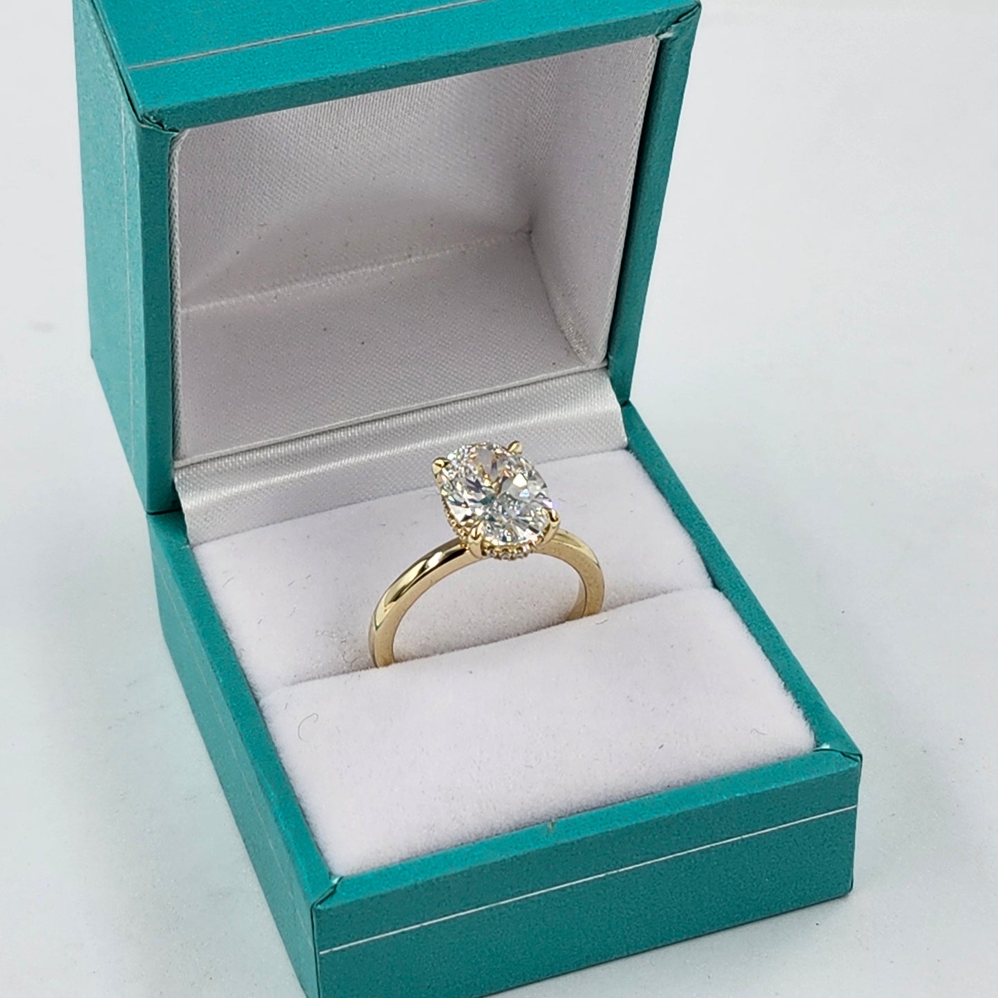 Lab Diamond Engagement Ring - 14K Gold 3ct Oval Diamond Hidden Halo Ring - Anniversary gift