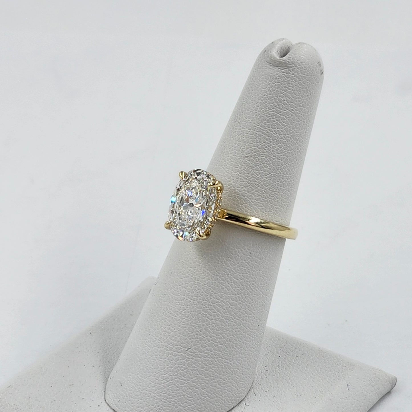 Lab Diamond Engagement Ring - 14K Gold 3ct Oval Diamond Hidden Halo Ring - Anniversary gift