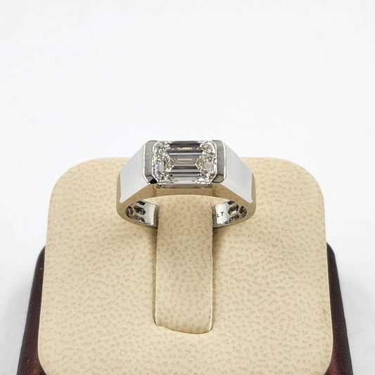 3ct Emerald Cut Lab Diamond Men Ring/Platinum,14K,18K gold  Split Shank Solitaire Ring/3ct IGI Certified Diamond Ring/Anniversary gift