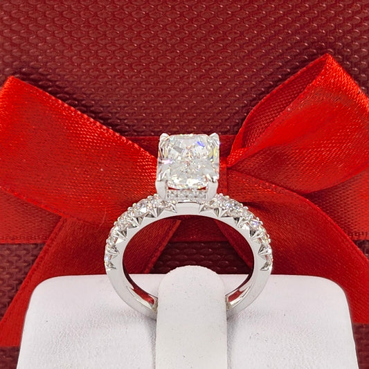 3ct IGI Certified Radiant Cut Lab diamond Ring/14K ,18K gold French Pave Diamond Engagement Ring/Stackable diamond  Ring/Anniversary gift