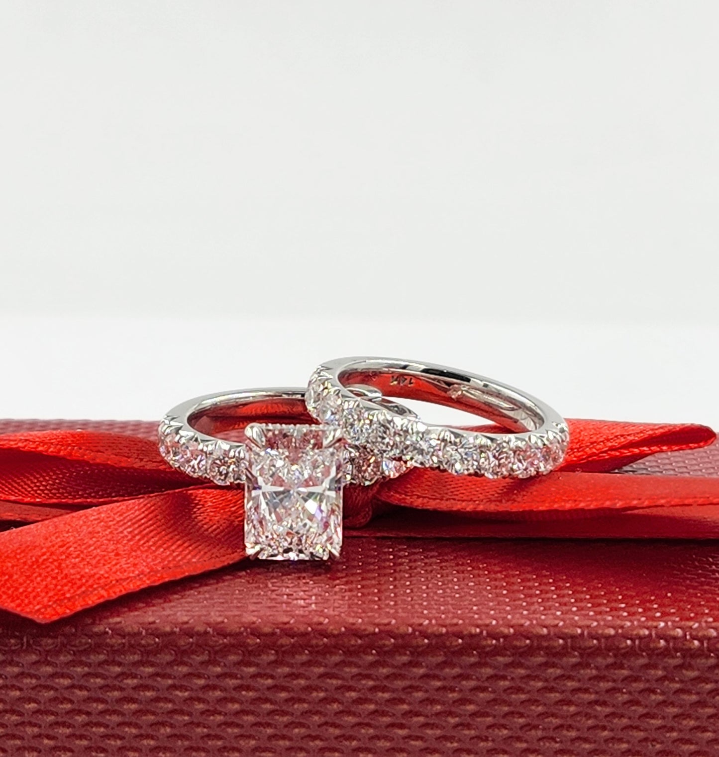 3ct IGI Certified Radiant Cut Lab diamond Ring/14K ,18K gold French Pave Diamond Engagement Ring/Stackable diamond  Ring/Anniversary gift