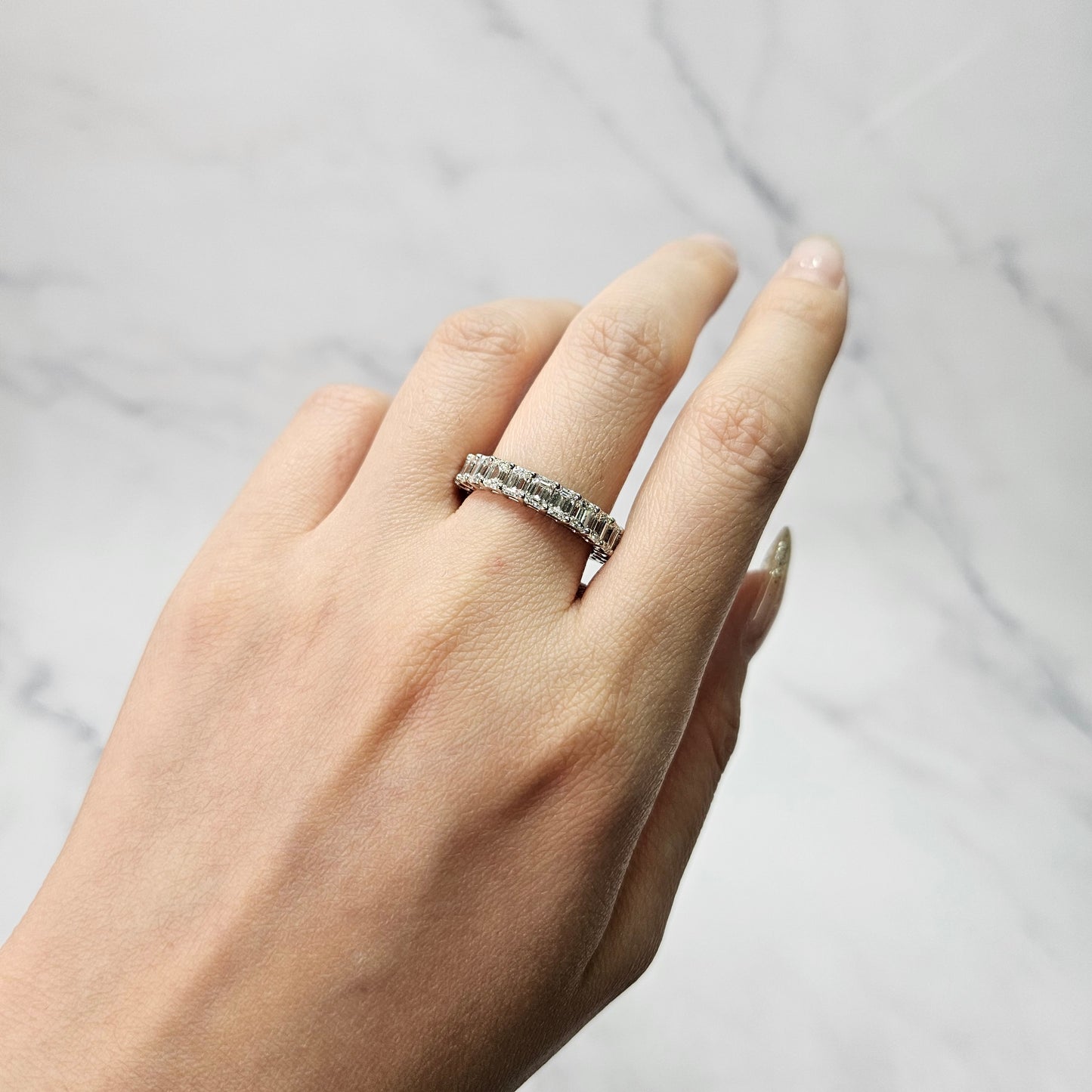 4.4ct Emerald Cut Diamond Full Eternity Wedding Ring/Stackable Diamond Wedding Width 4.5mm Band/Natural Diamond/Double Wire Setting