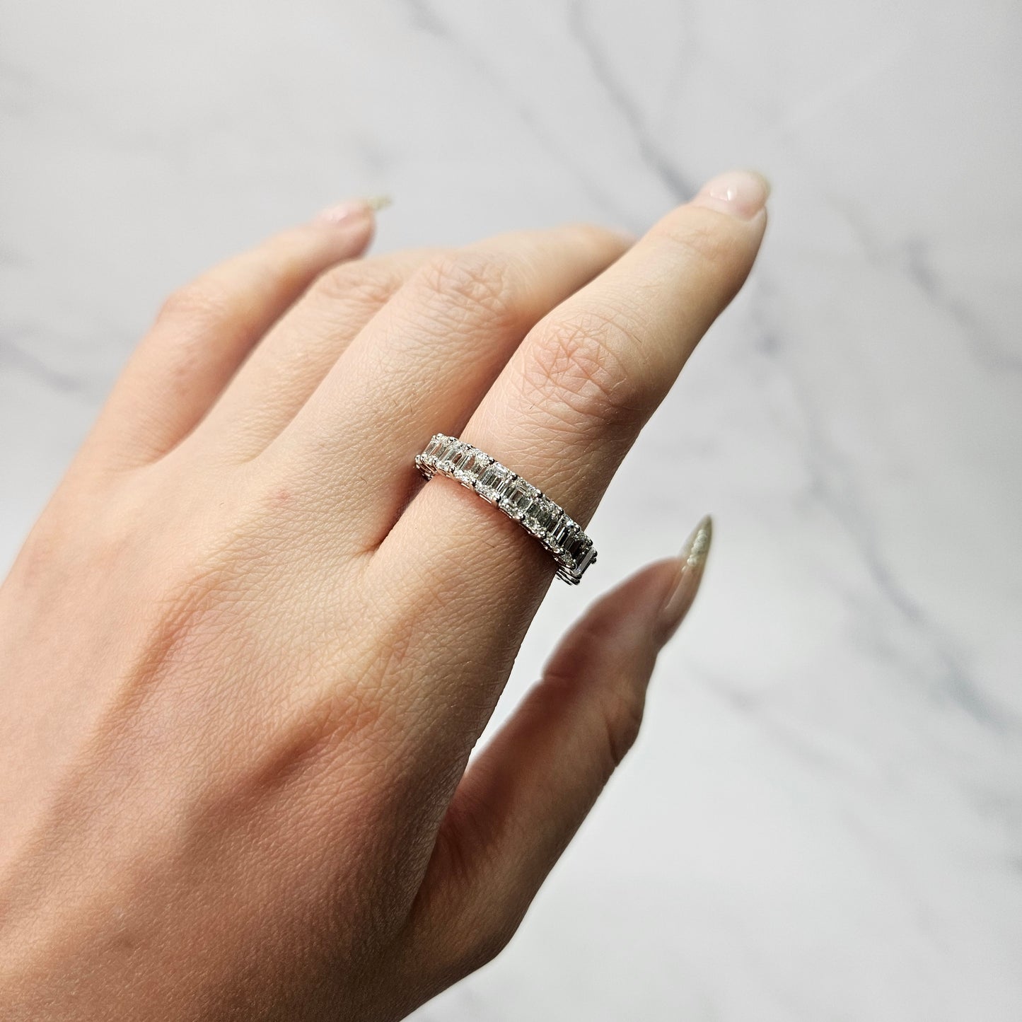 4.4ct Emerald Cut Diamond Full Eternity Wedding Ring/Stackable Diamond Wedding Width 4.5mm Band/Natural Diamond/Double Wire Setting