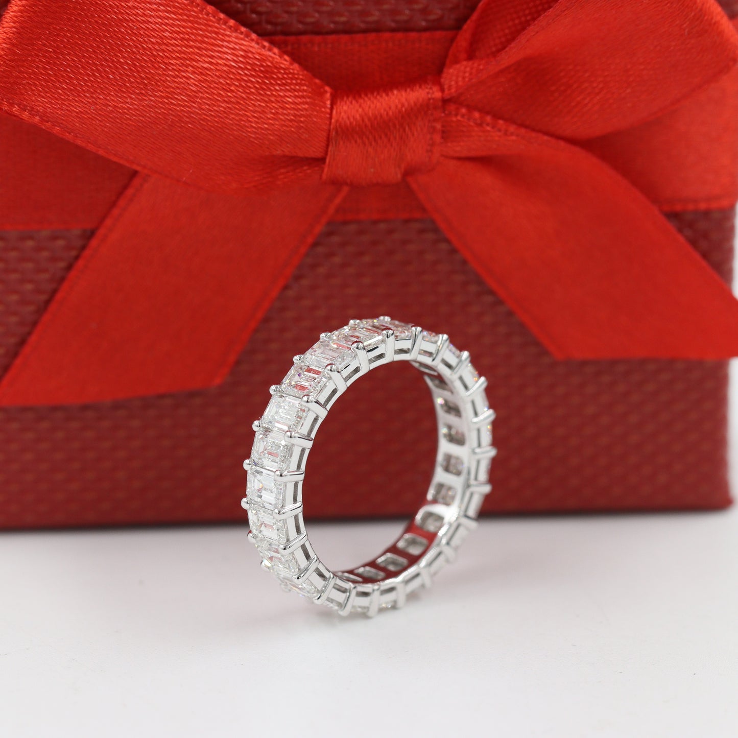 4.4ct Emerald Cut Diamond Full Eternity Wedding Ring/Stackable Diamond Wedding Width 4.5mm Band/Natural Diamond/Double Wire Setting