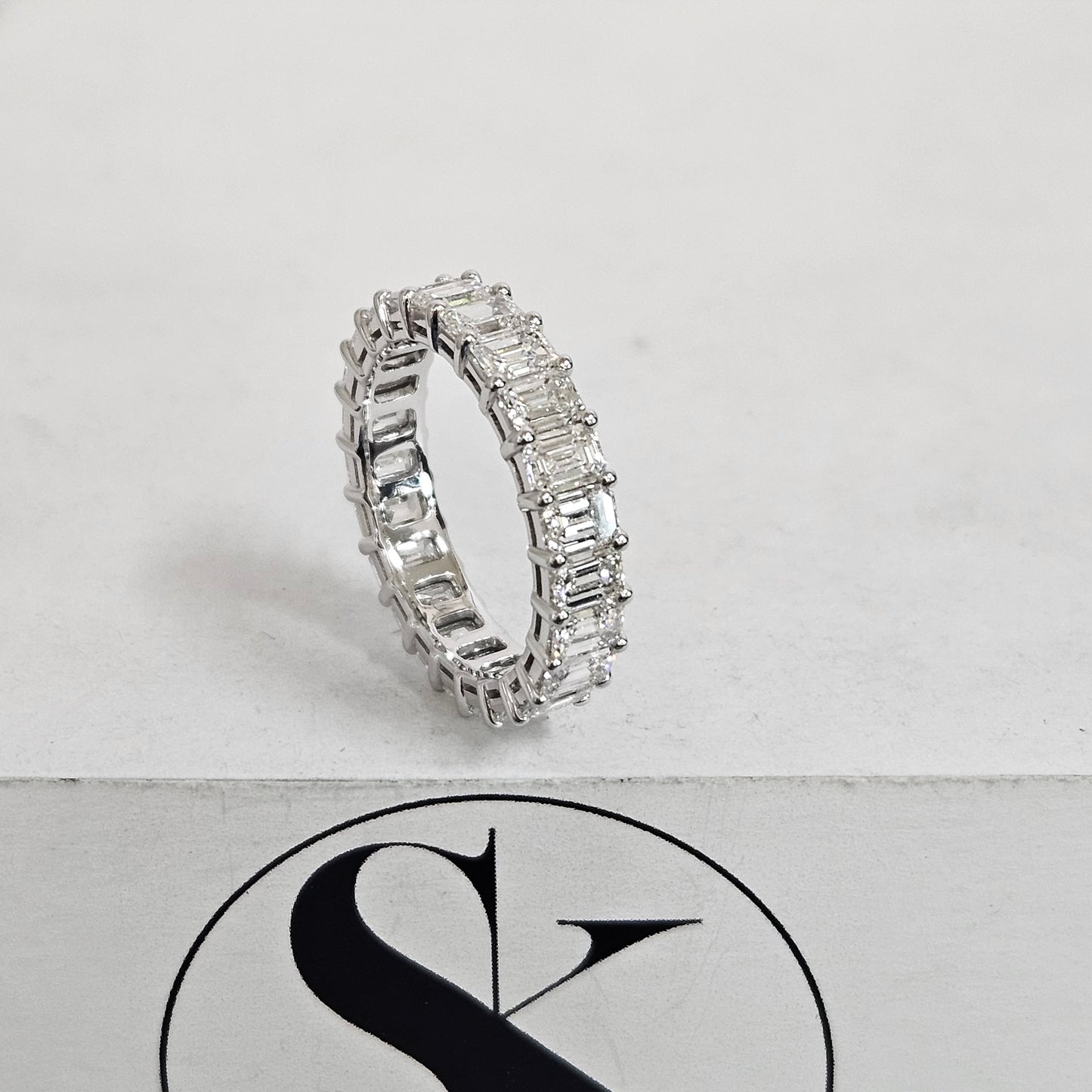 4.4ct Emerald Cut Diamond Full Eternity Wedding Ring/Stackable Diamond Wedding Width 4.5mm Band/Natural Diamond/Double Wire Setting