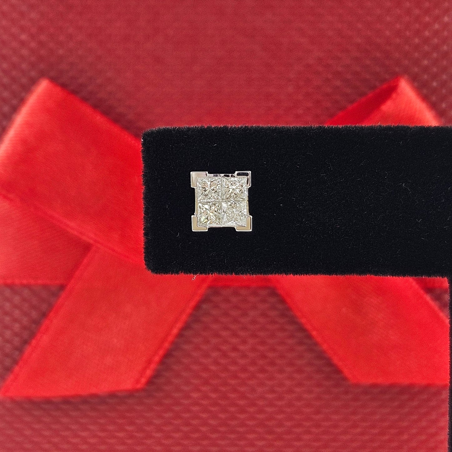 Four Princess Cut Natural Diamond Men's Women's Earrings/Princess Cut Diamond Invisible Set Earring/Diamond Stud Earring/Anniversary gift