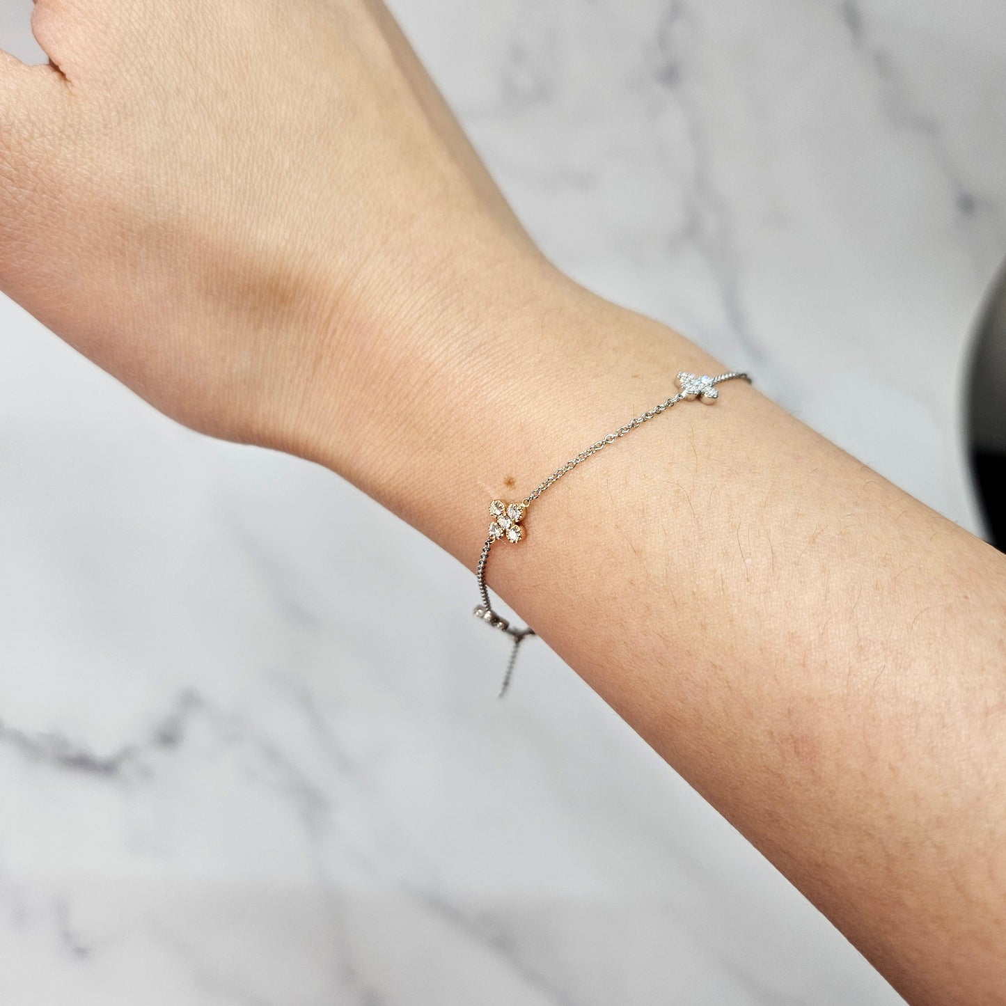 5 Clovers Diamond Bracelet/ Clover Charms Bracelet / 14K gold Diamond Bracelet/ Anniversary Bracelet/ Gift for Her