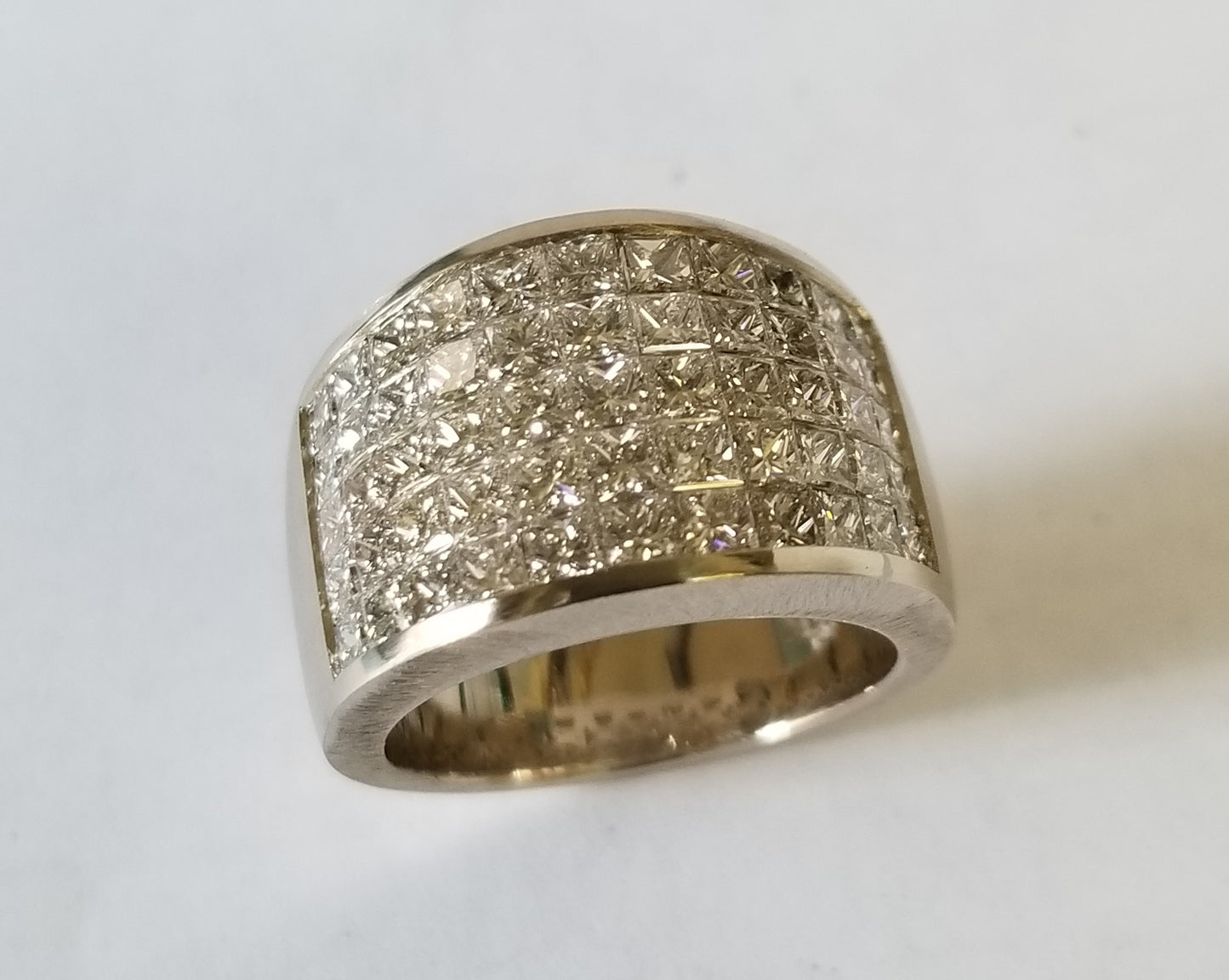 5Row Diamond Invisible Set Women's Ring/18K gold Women's Diamond Ring/Natural Princess Cut Diamond Big Ring/Anniversary gift