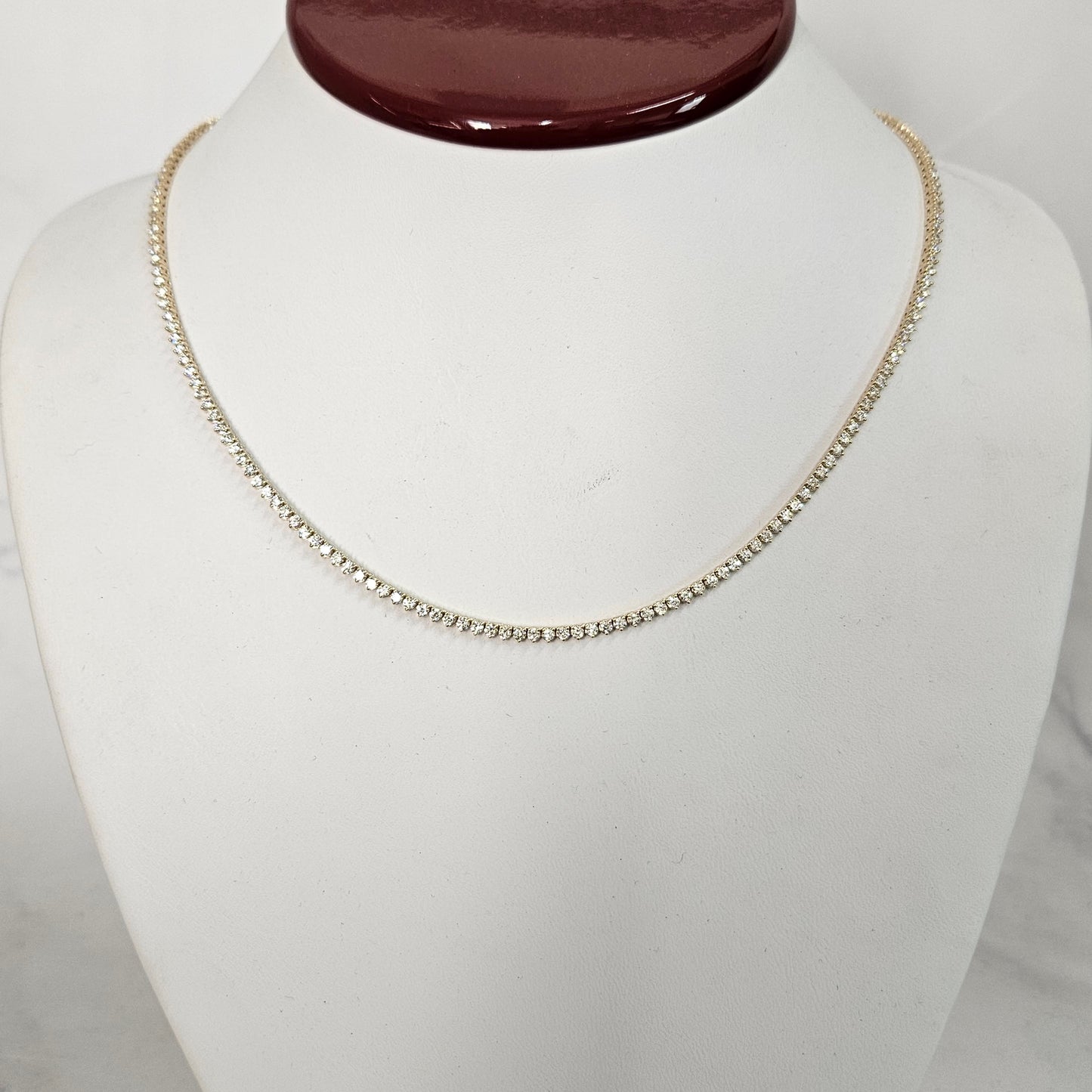 Natural Diamond Graduated 3 Prong Tennis Necklace / Total 5ct 14k Gold Round cut Diamond Tennis Necklace/Anniversary Gift