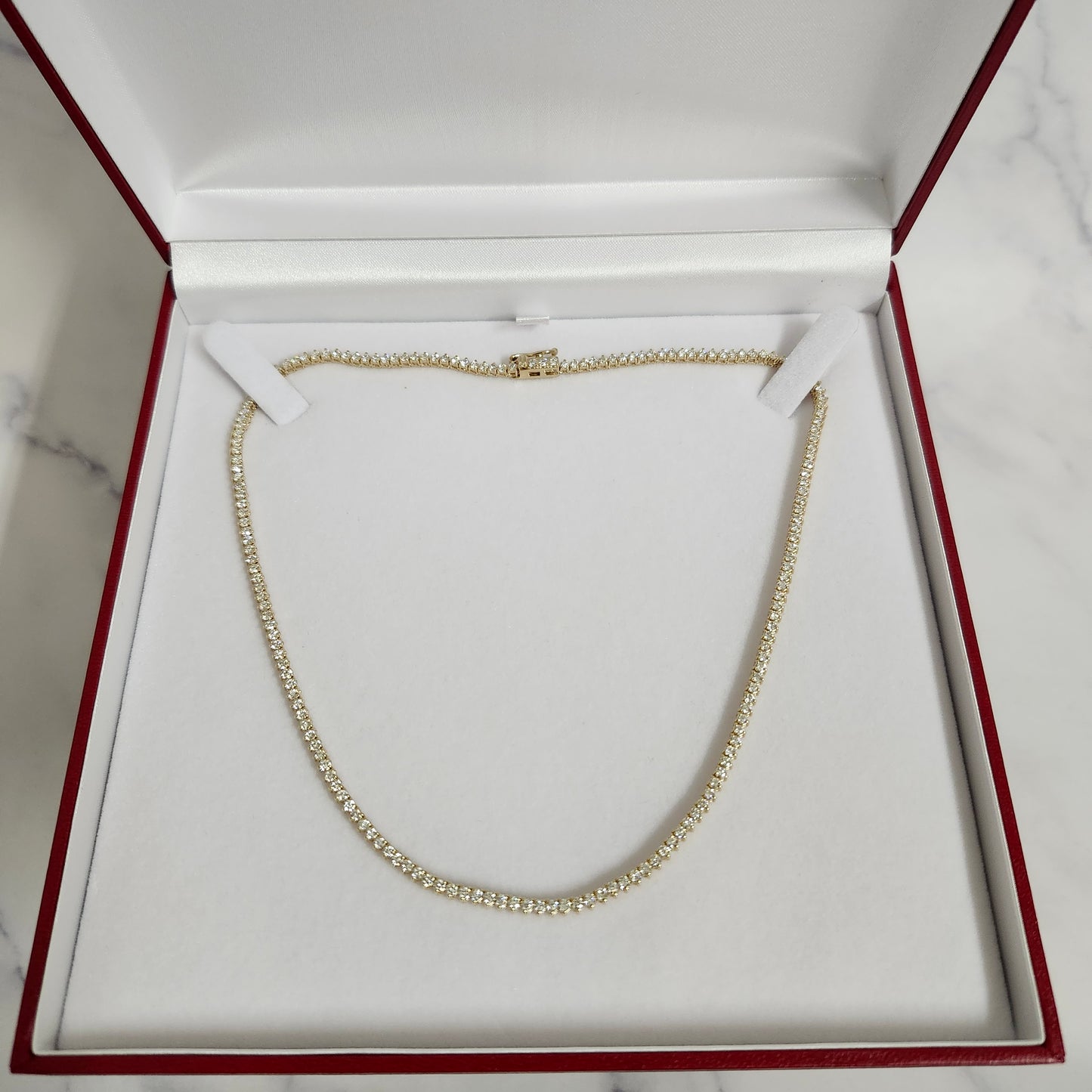 5ct Natural Diamond 3 Prong Tennis Necklace /14K gold Natural Round Diamond Tennis Necklace/Anniversary Gift
